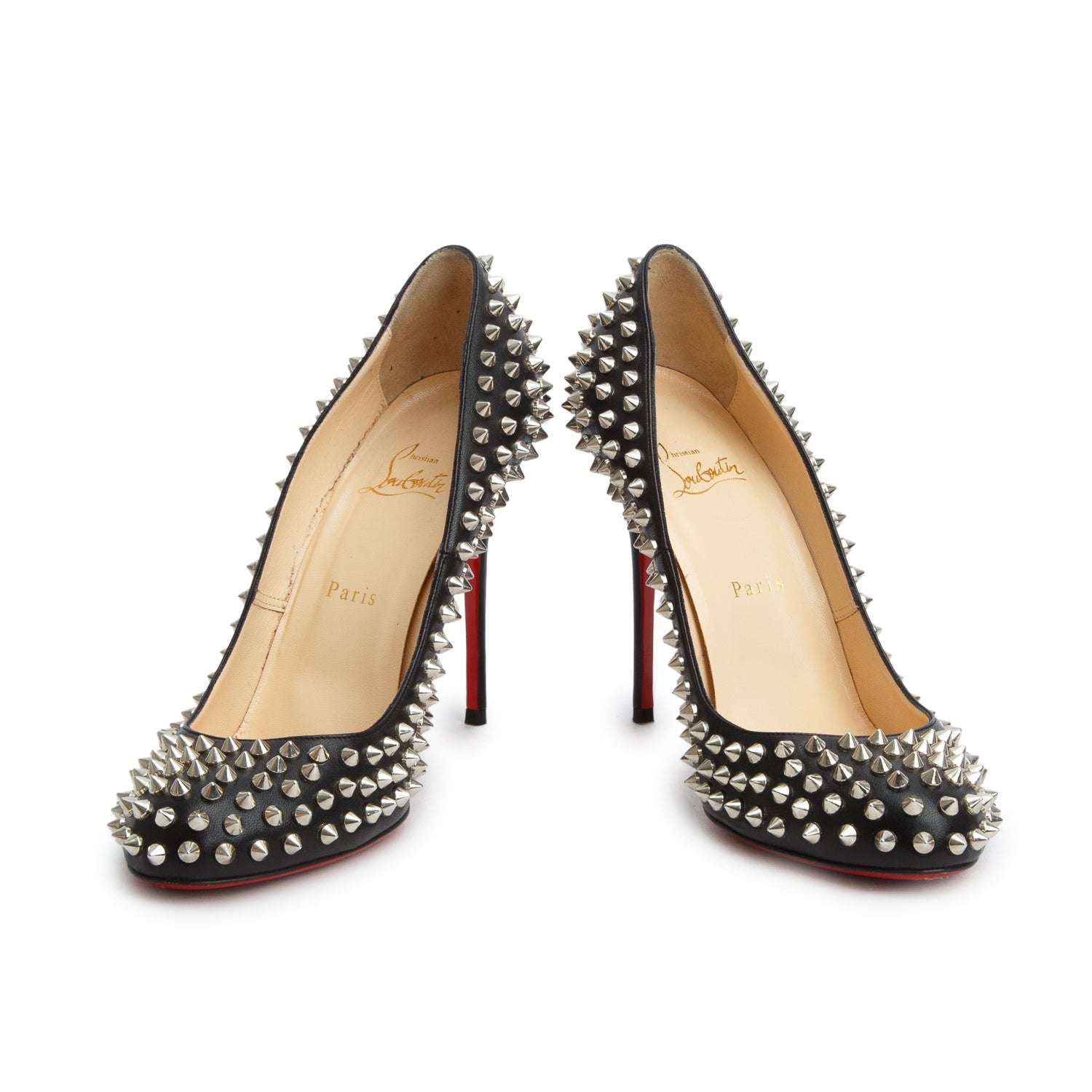 Christian Louboutin Black Leather Fifi Spikes 100 Pumps, Size 40 w/ Box