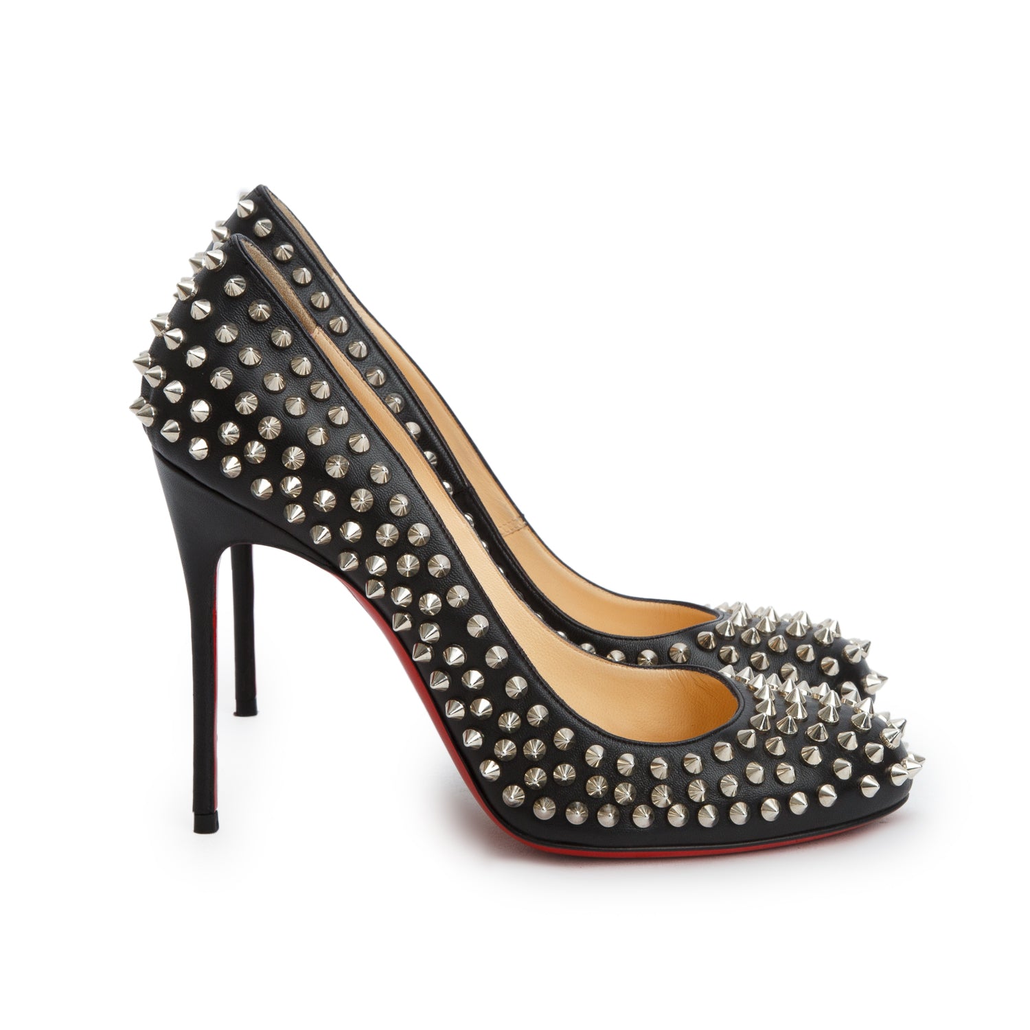 Christian Louboutin Black Leather Fifi Spikes 100 Pumps, Size 40 w/ Box
