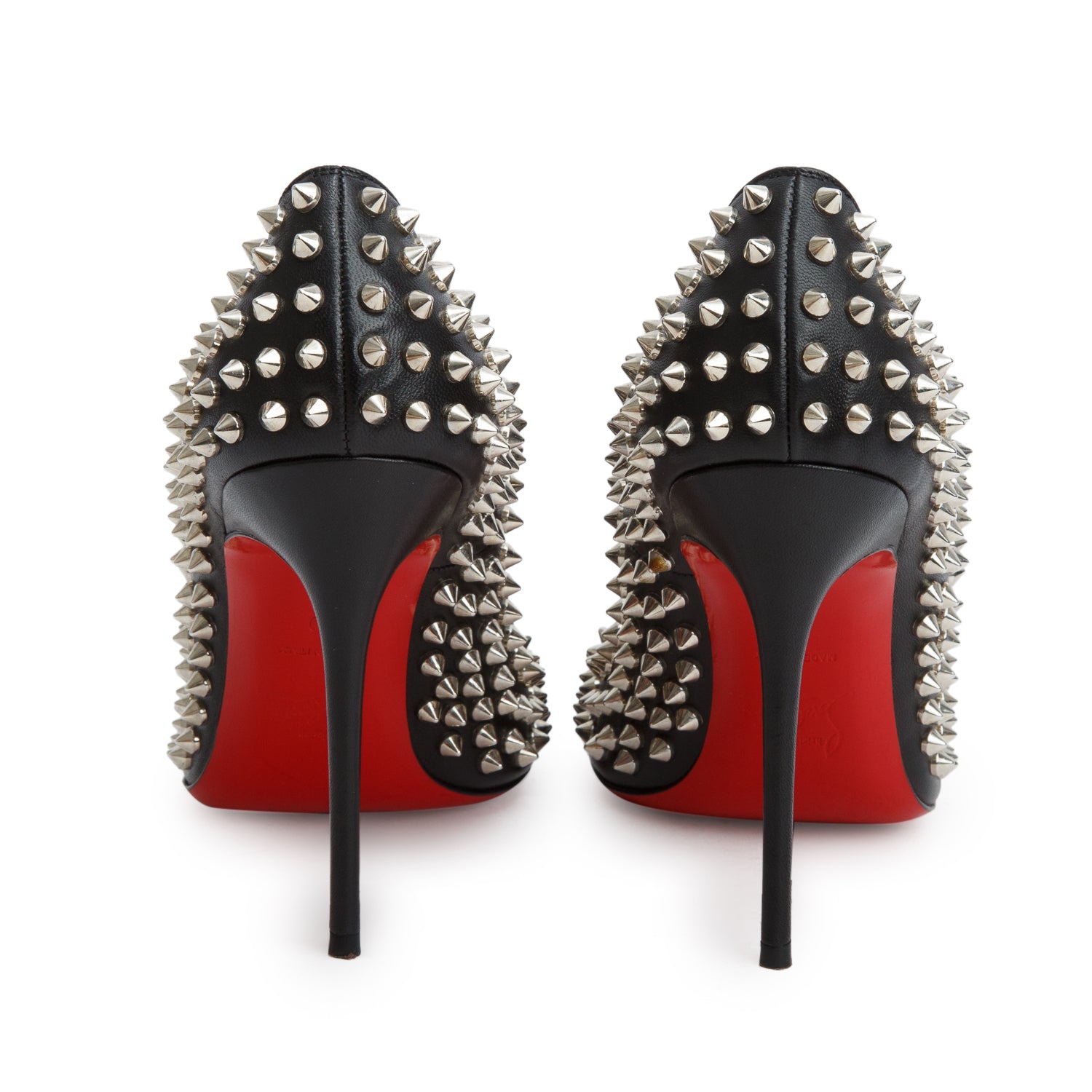 Christian Louboutin Black Leather Fifi Spikes 100 Pumps, Size 40 w/ Box