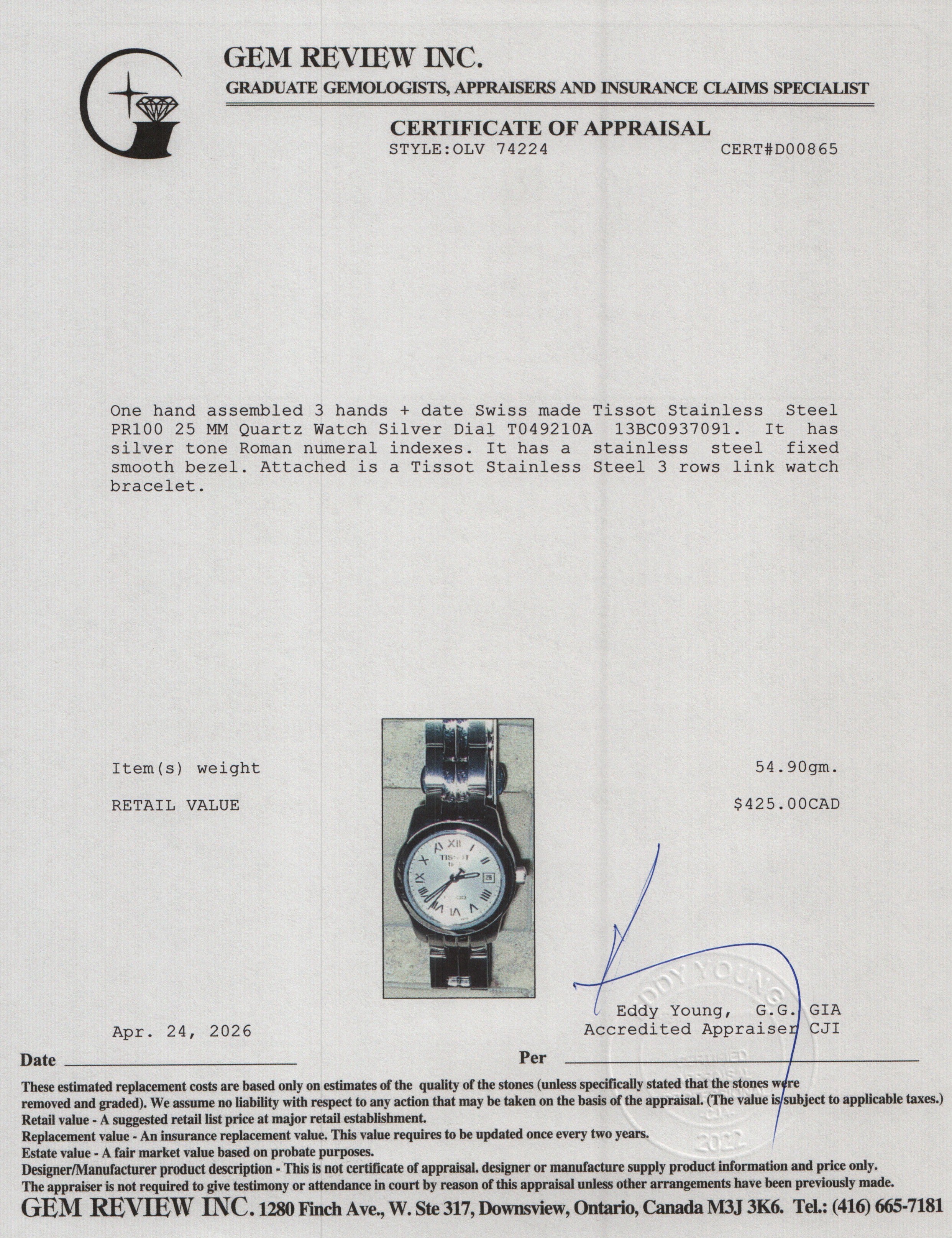 Tissot Stainless Steel PR100 25 MM Quartz Watch Silver Dial T049210