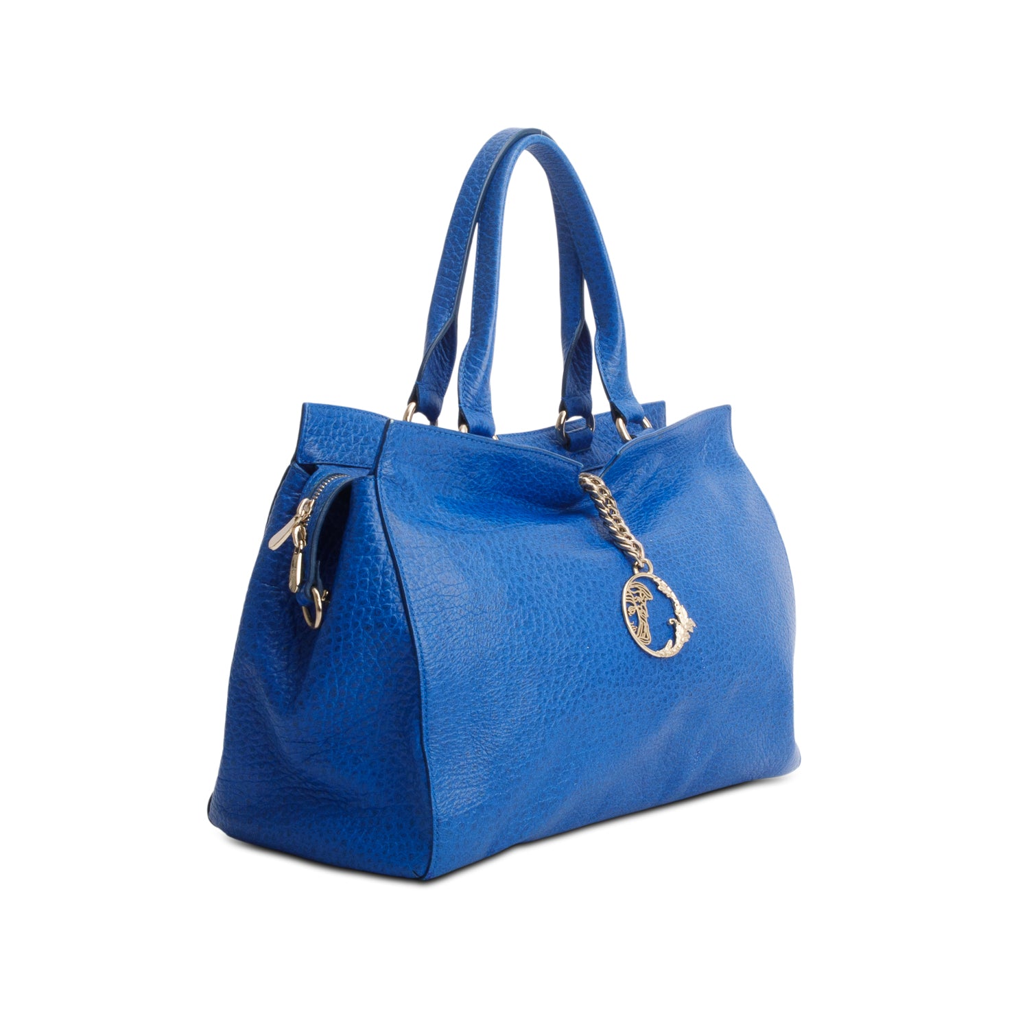 Versace Blue Vitello Leather Stampa Bufalo Bag w/ Strap