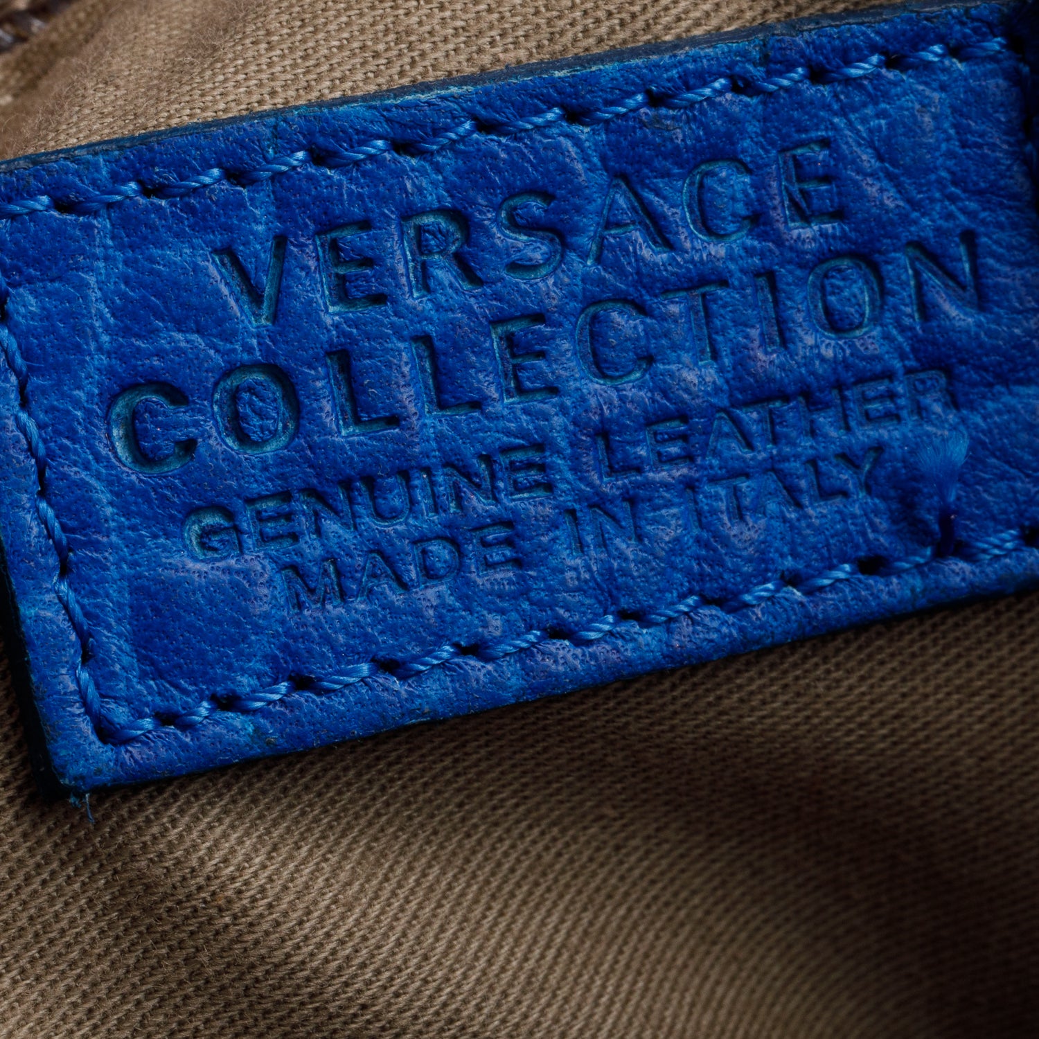Versace Blue Vitello Leather Stampa Bufalo Bag w/ Strap