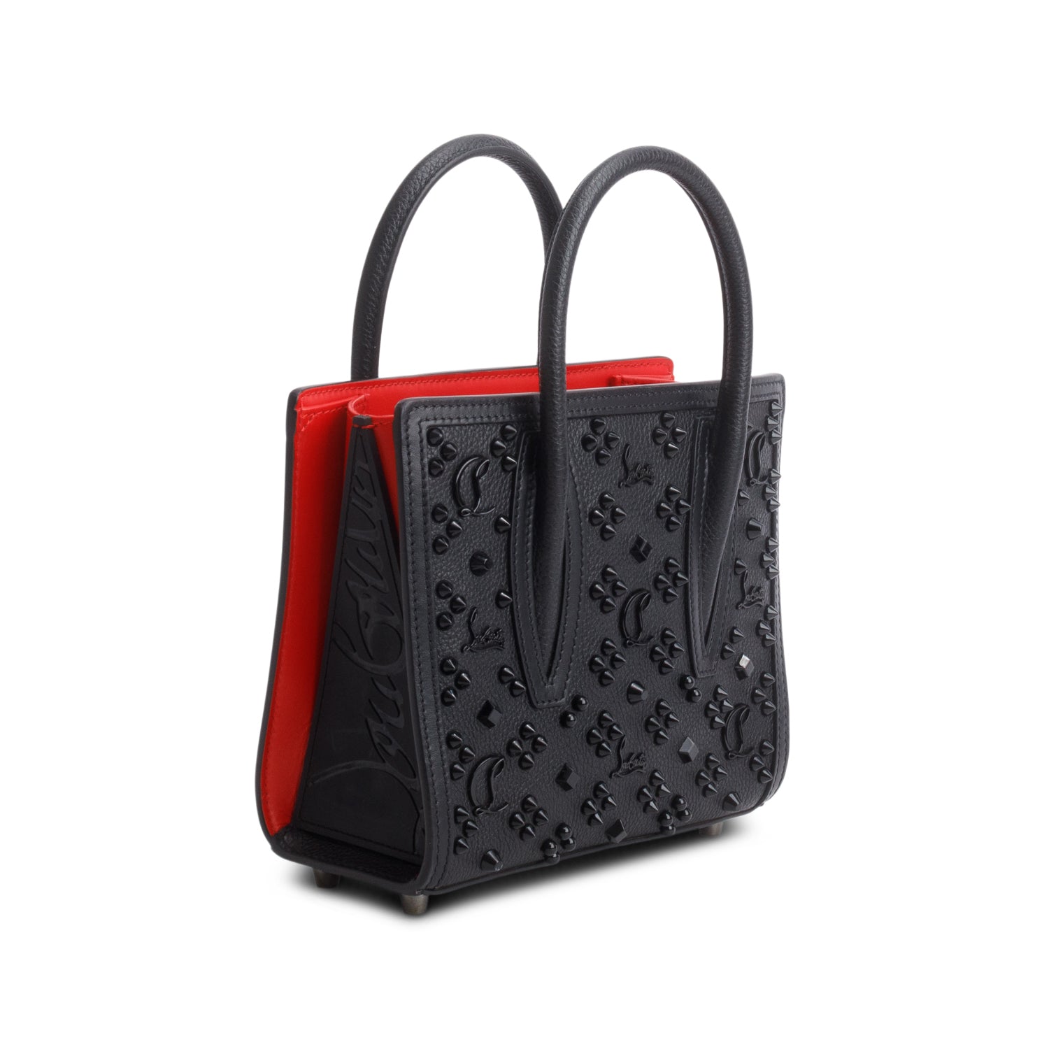 Christian Louboutin Black Calfskin Spikes Loubinthesky Mini Paloma Top Handle w/ Strap