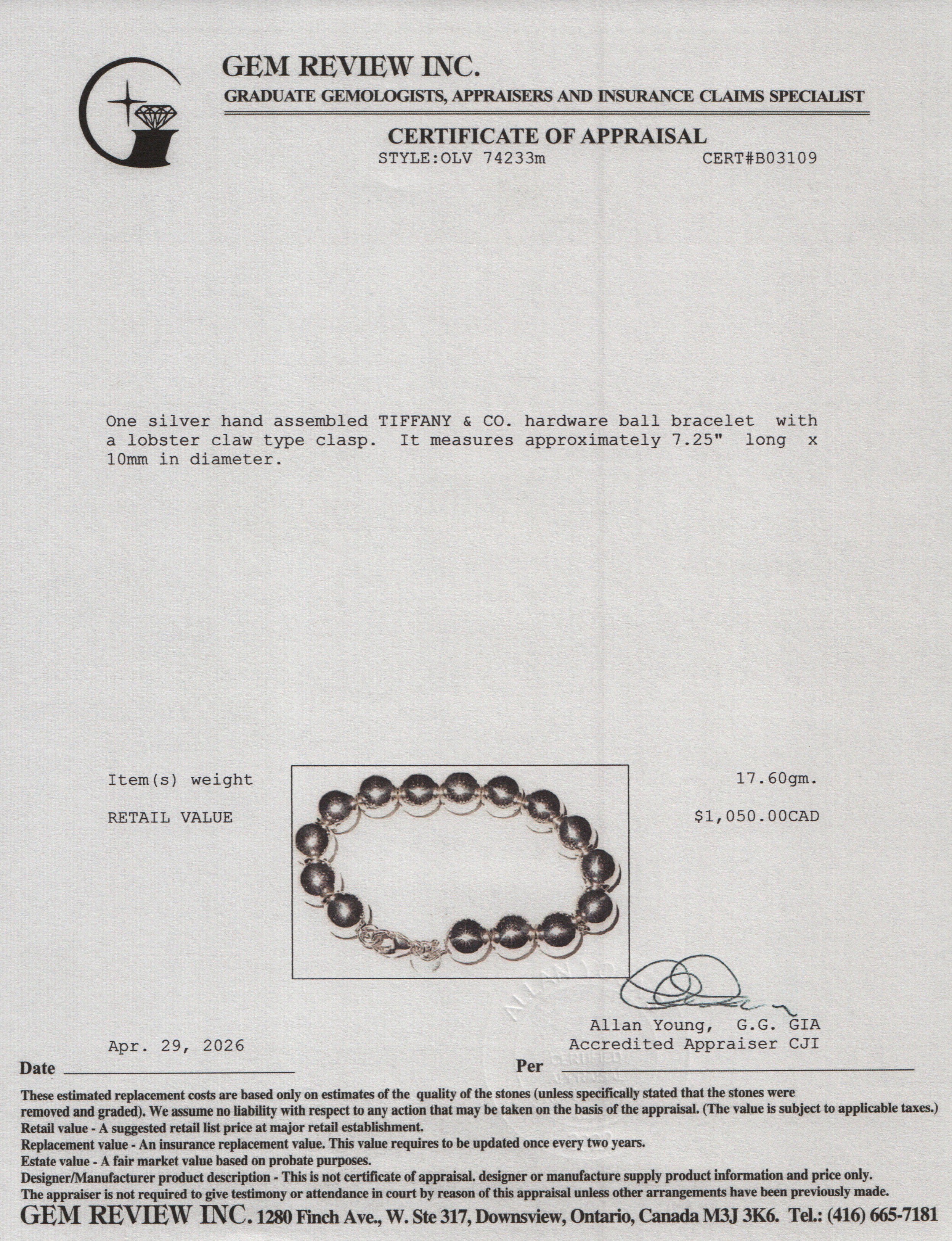 Tiffany & Co. Sterling Silver 10 MM HardWear Ball Bracelet