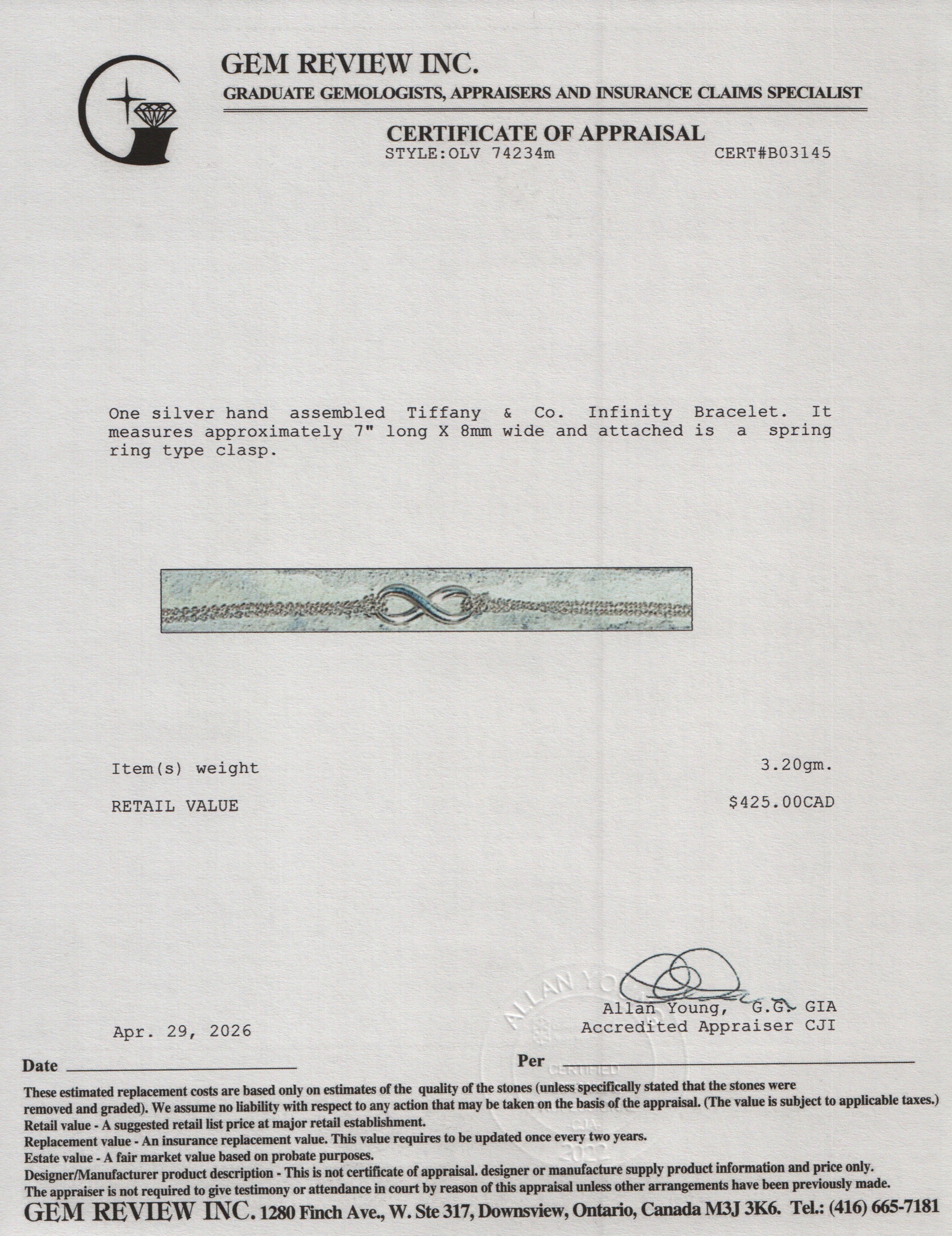 Tiffany & Co. Sterling Silver Infinity Bracelet