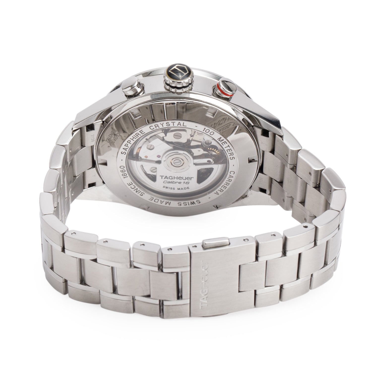 Tag Heuer Stainless Steel Carrera Day Date 43 MM Automatic Chronograph Watch Black Dial CV2A10