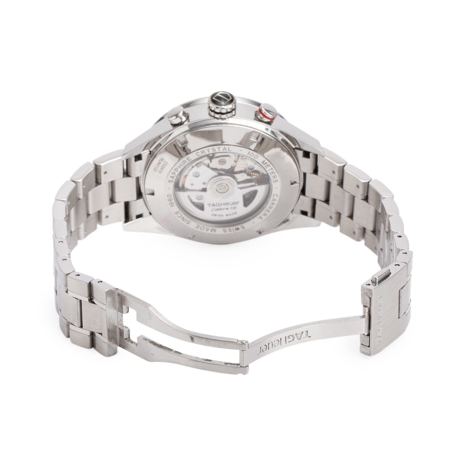 Tag Heuer Stainless Steel Carrera Day Date 43 MM Automatic Chronograph Watch Black Dial CV2A10