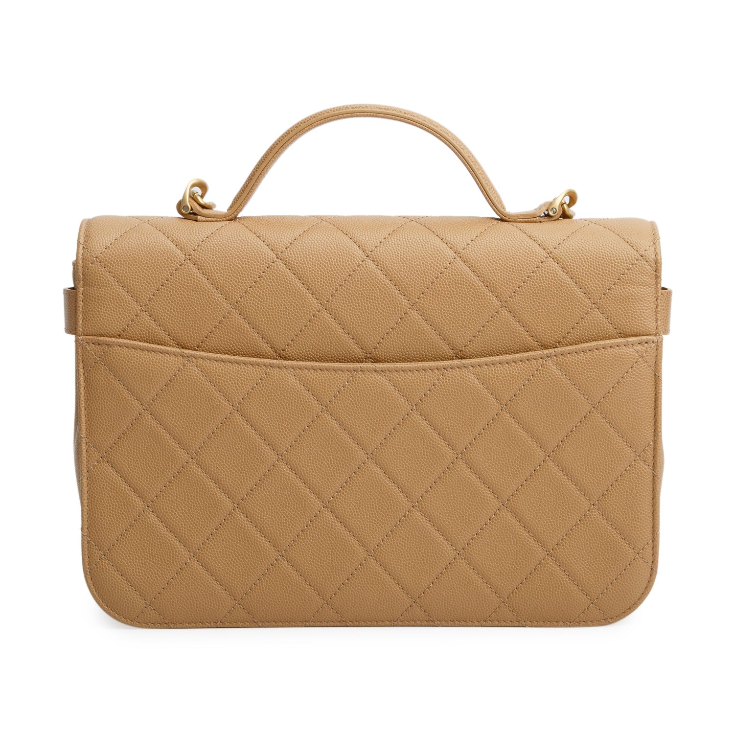 Chanel Beige Caviar Quilted Top Handle Flap Bag w/ Box
