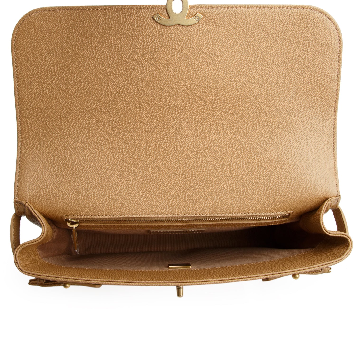 Chanel Beige Caviar Quilted Top Handle Flap Bag w/ Box
