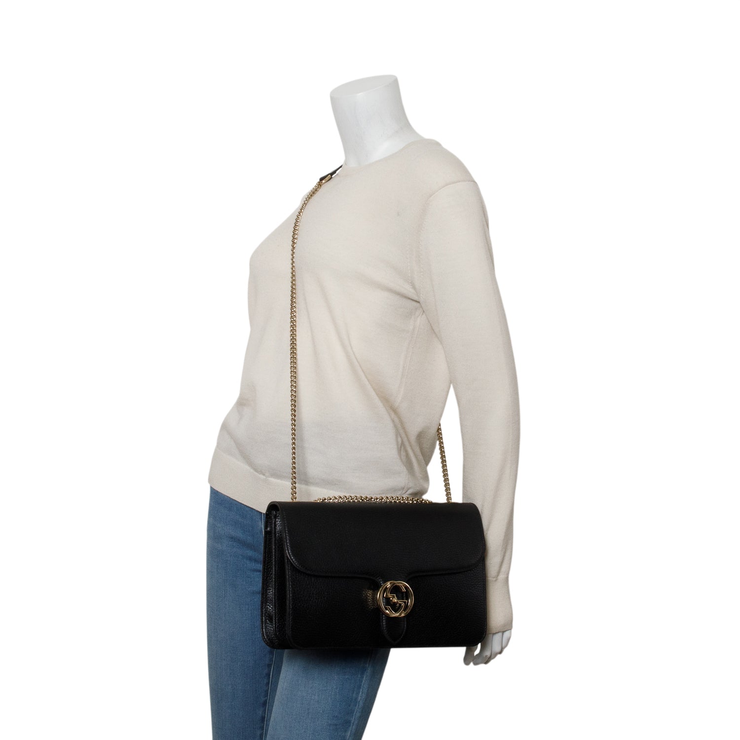 Gucci Black Calfskin Leather Medium Dollar Interlocking GG Shoulder Bag