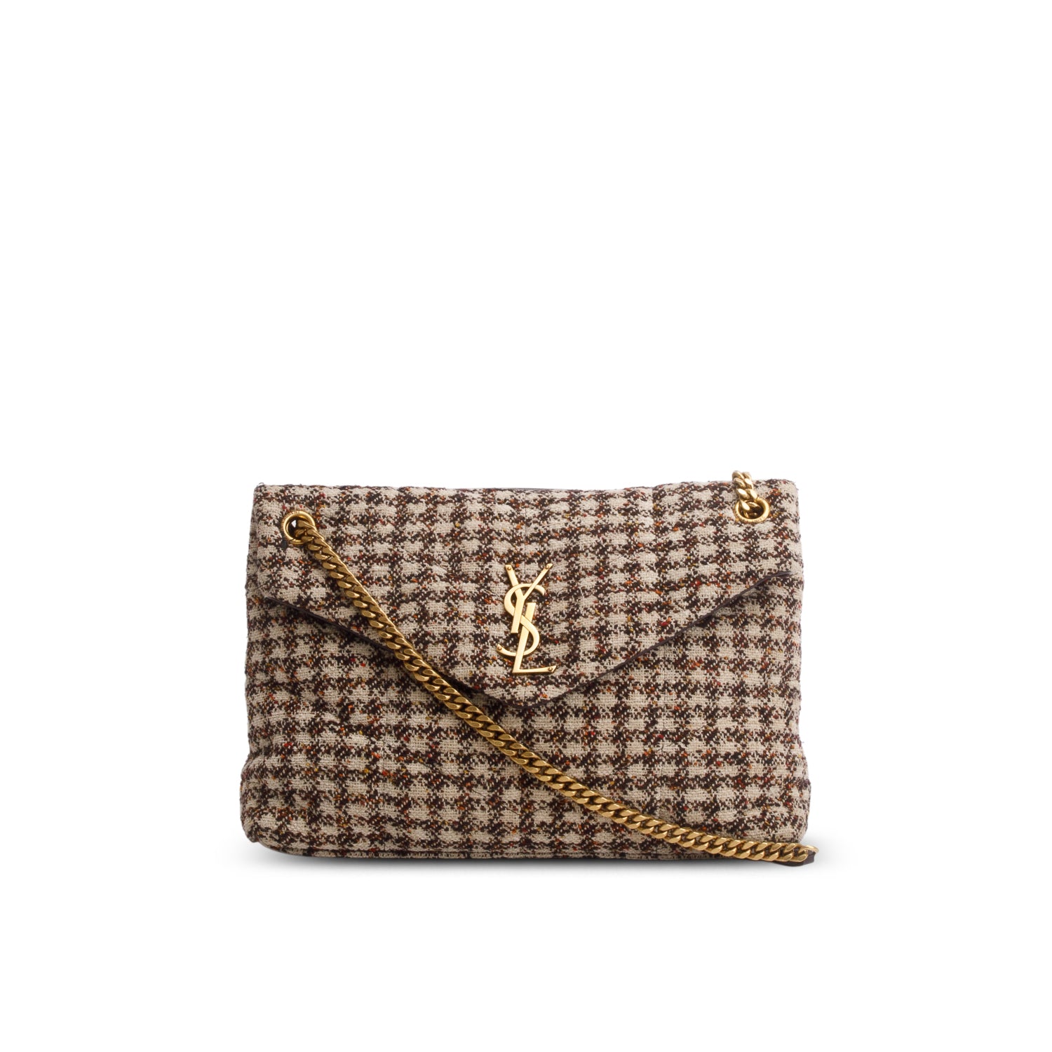 Saint Laurent 2021 Multicolor Tweed Quilted Loulou Puffer Monogram Chain Satchel