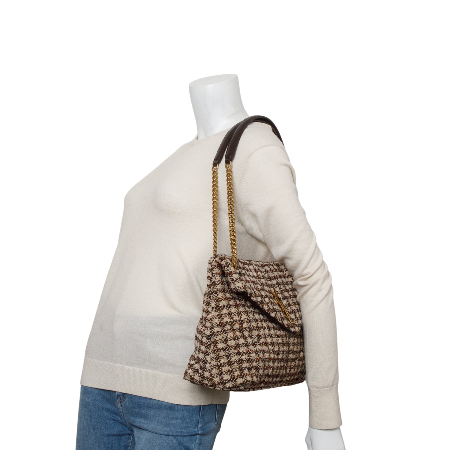 Saint Laurent 2021 Multicolor Tweed Quilted Loulou Puffer Monogram Chain Satchel