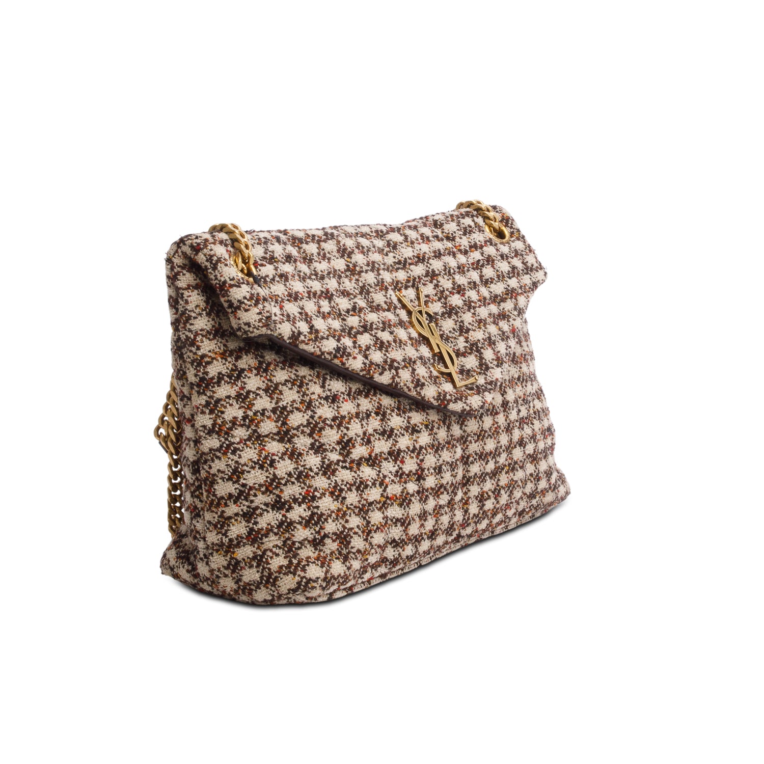 Saint Laurent 2021 Multicolor Tweed Quilted Loulou Puffer Monogram Chain Satchel