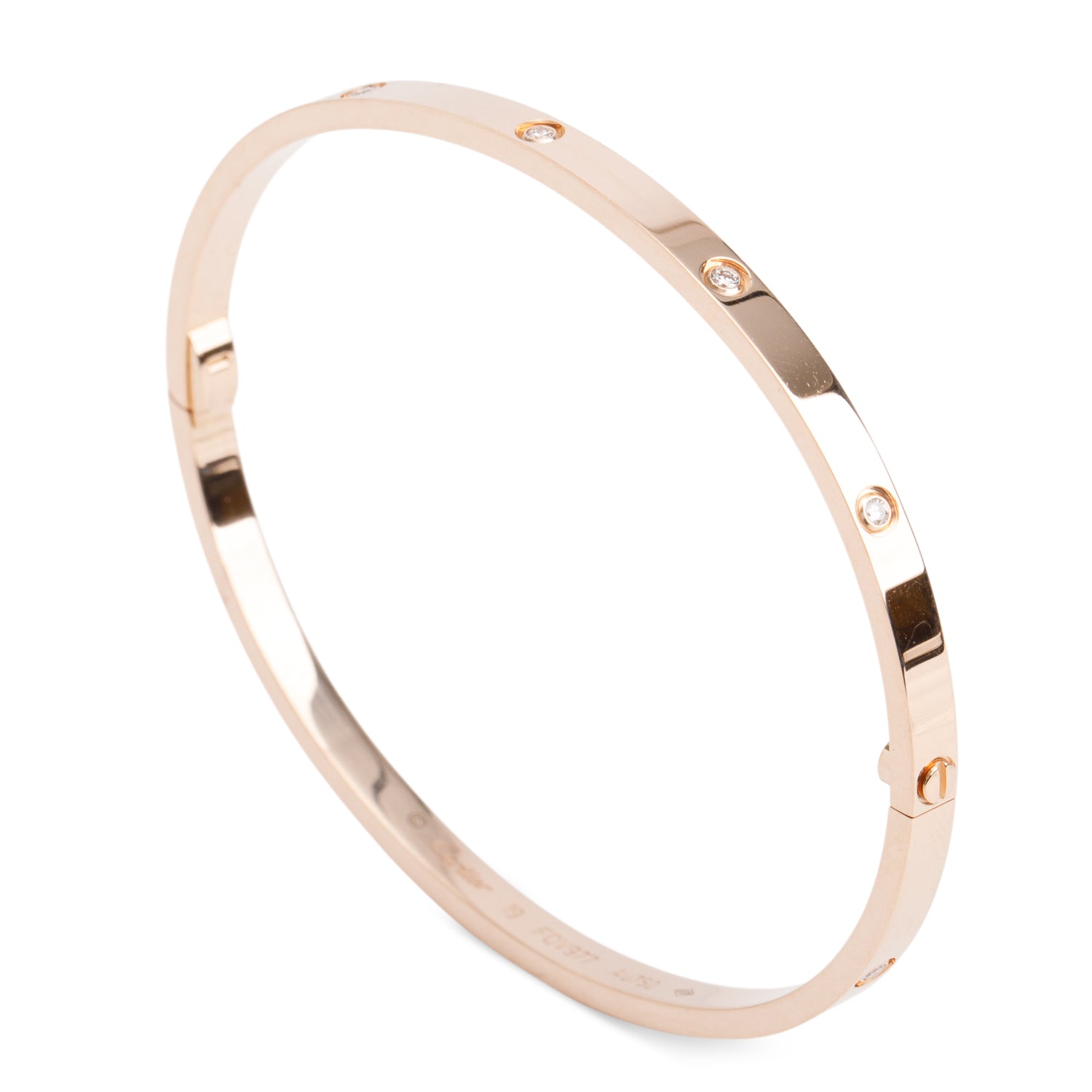 Cartier 18k Rose Gold 10 Diamond Love Bracelet, Small Model, Size 19 w/ Box & Certificate