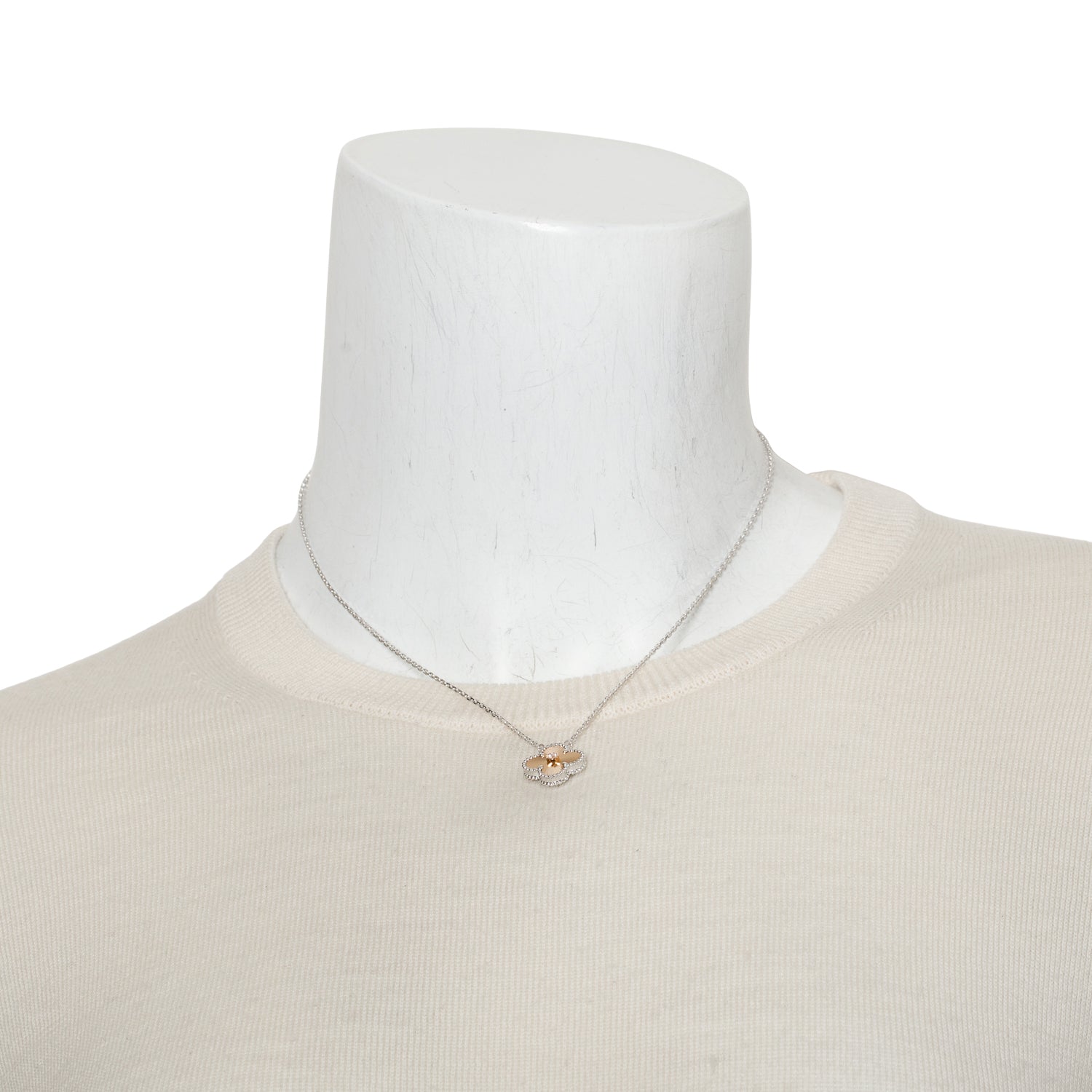 Van Cleef & Arpels 2024 Limited Edition 18k White Gold Vintage Alhambra Diamond Guilloche Holiday Pendant Necklace w/ Box & Certificate