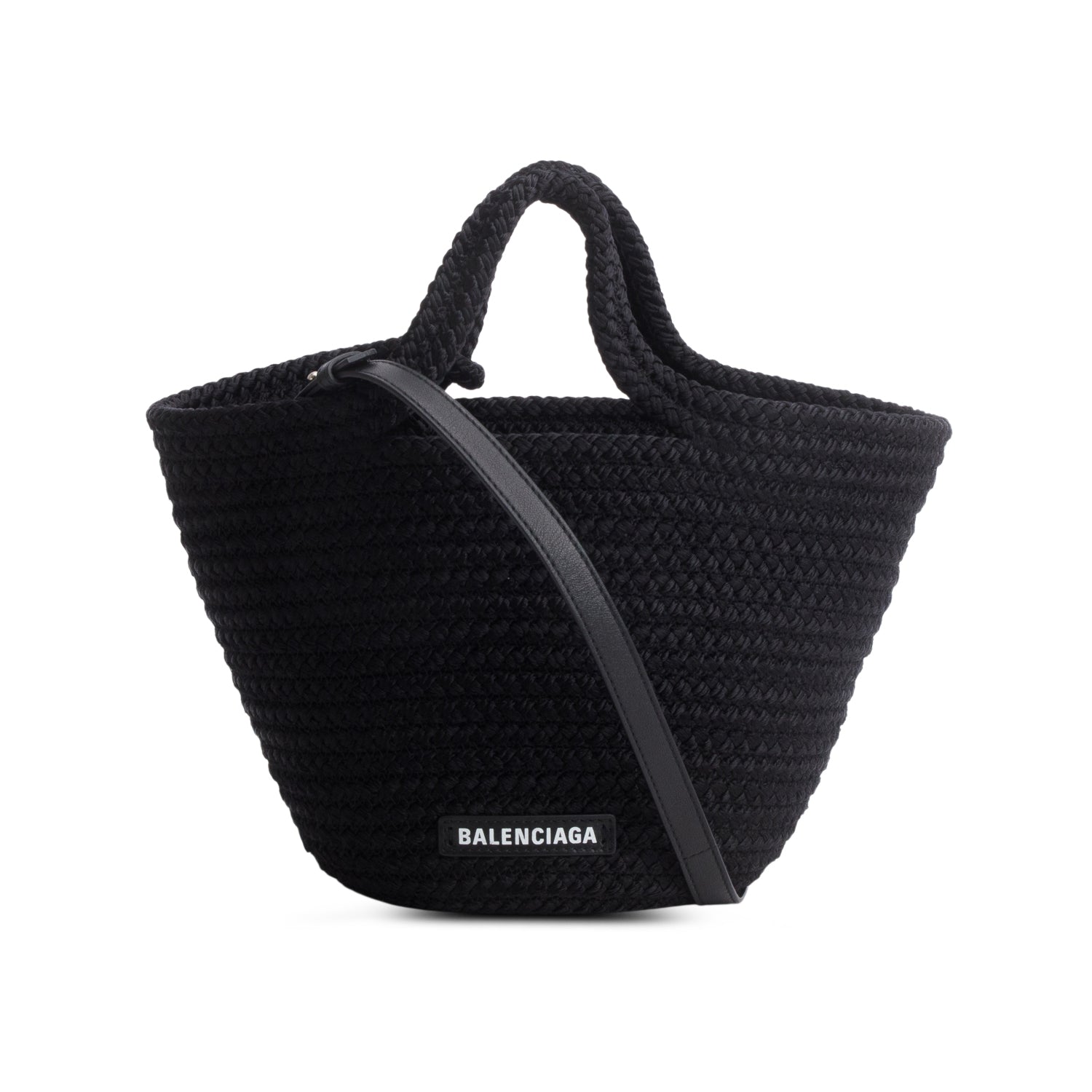 Balenciaga Black Lambskin Woven Small Ibiza Basket w/ Strap
