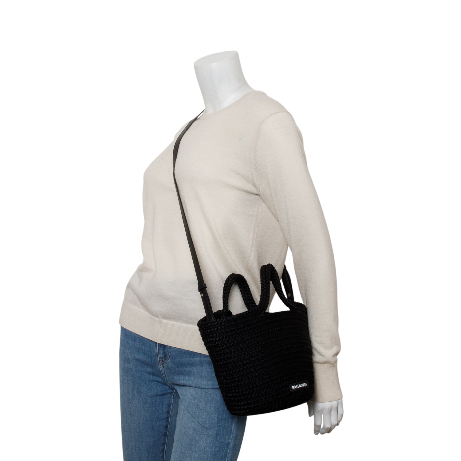 Balenciaga Black Lambskin Woven Small Ibiza Basket w/ Strap
