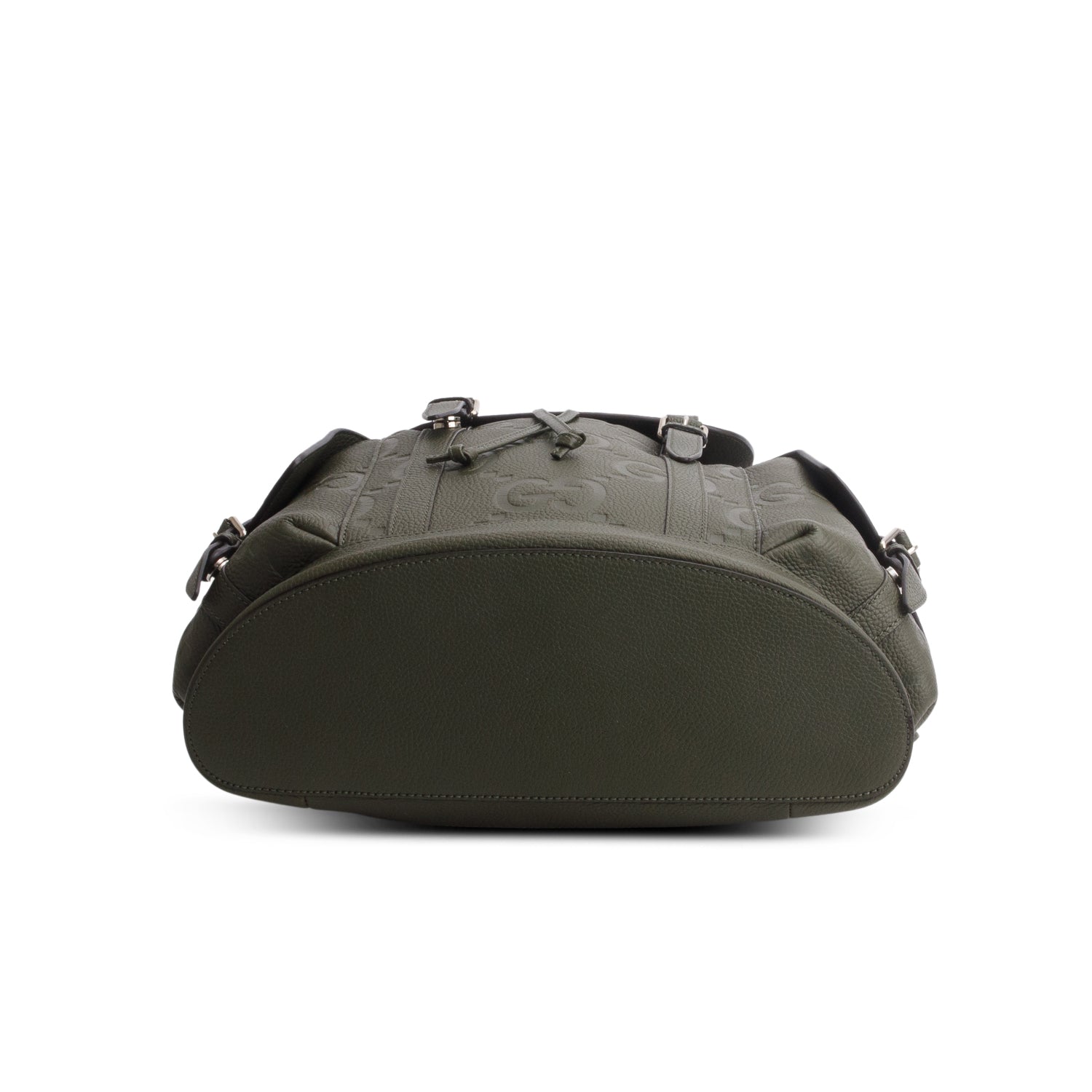 Gucci Green Piuma Calfskin Jumbo GG Embossed Double Buckle Backpack