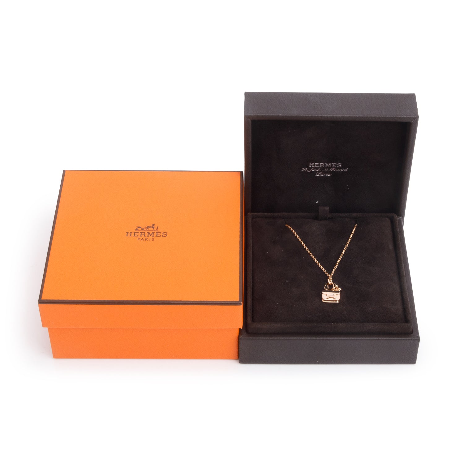 Hermes 18k Rose Gold Amulettes Constance Pendant Necklace w/ Box