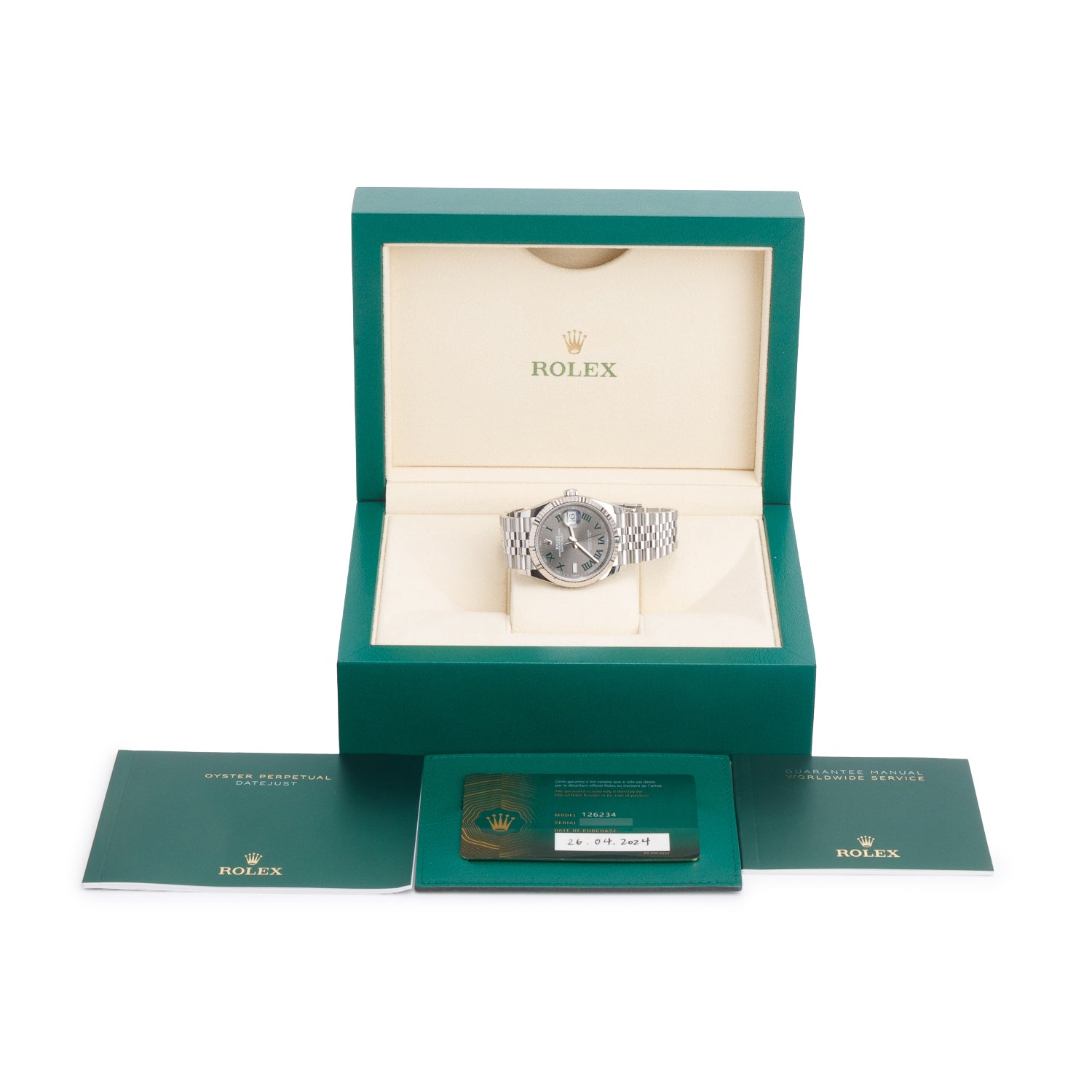 Rolex 2024 Stainless Steel Datejust 36 MM Automatic Watch Wimbledon Dial 126234 w/ Box & Papers