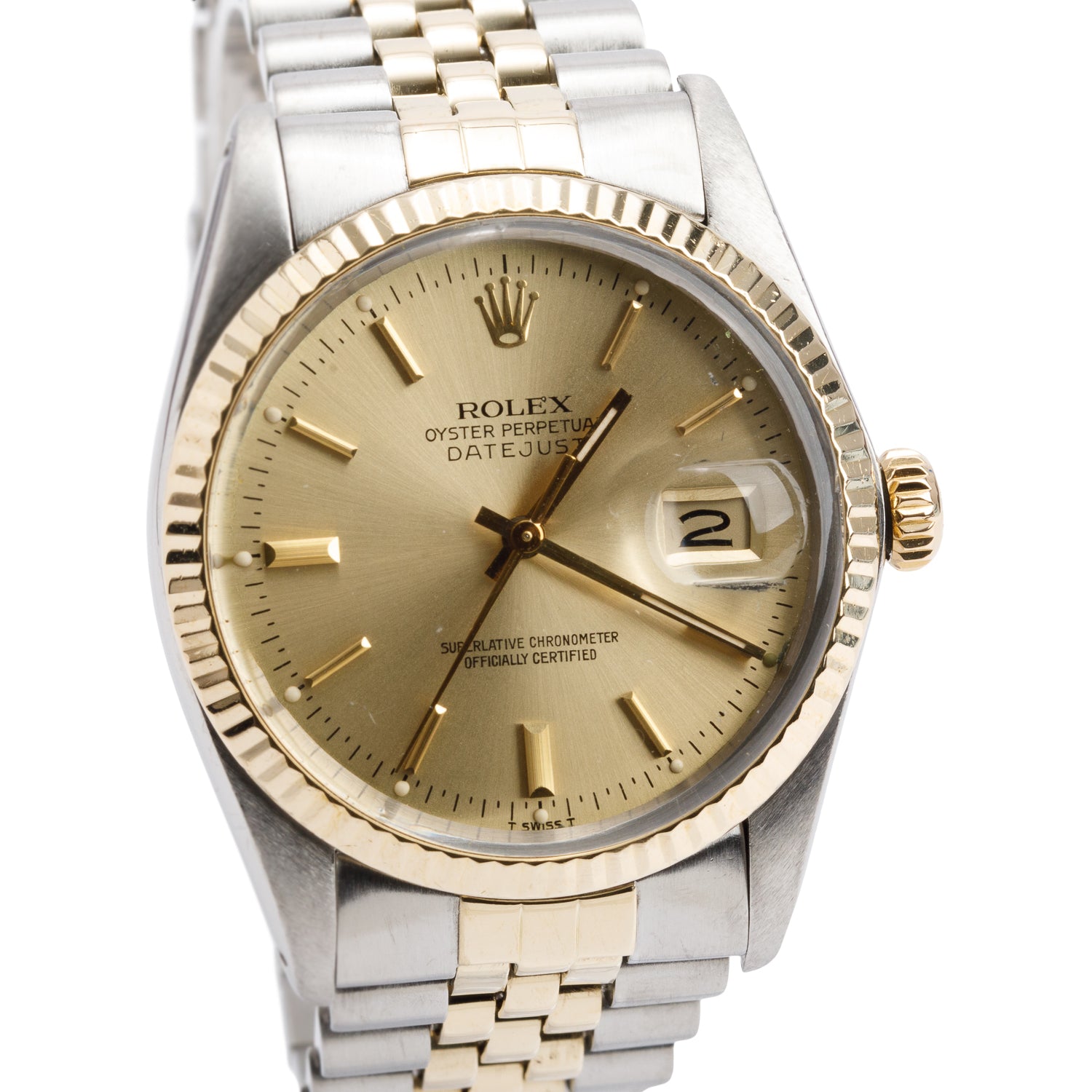 Rolex Stainless Steel & 18k Yellow Gold Datejust 36 MM Watch Gold Dial 16013 w/ Box & Papers