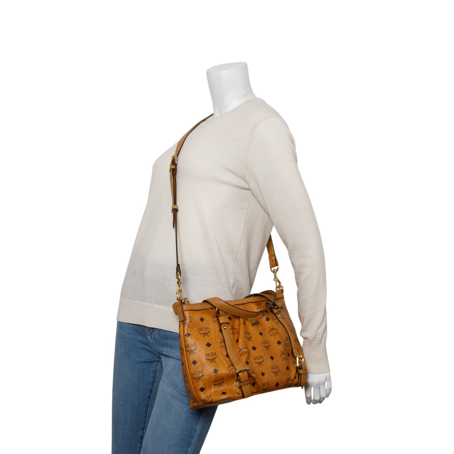 MCM Brown Visetos Essentials Shopper Tote w/ Strap