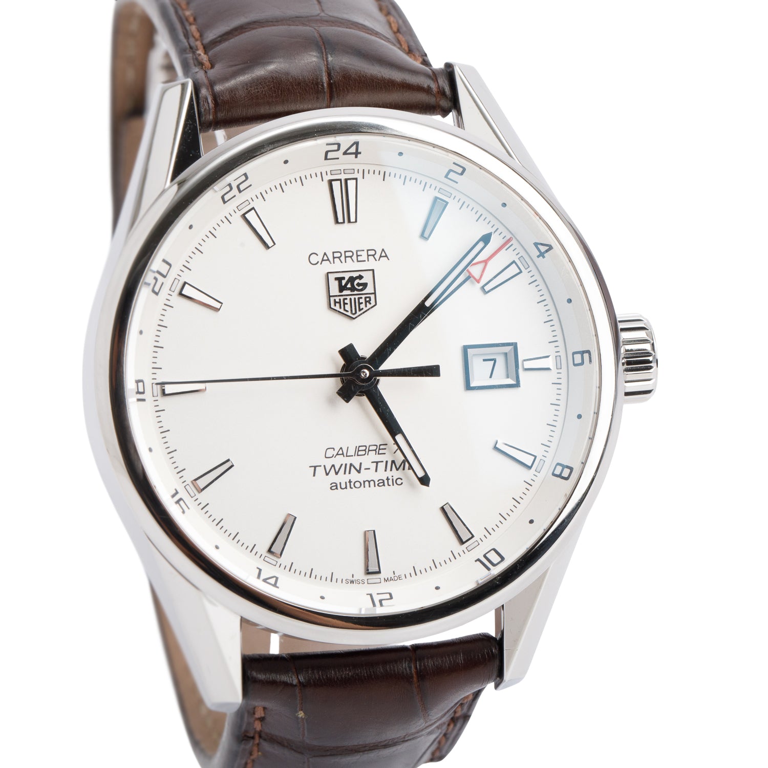 Tag Heuer Stainless Steel Carrera Dual Time 41 MM Automatic Watch White Dial WAR2011-0