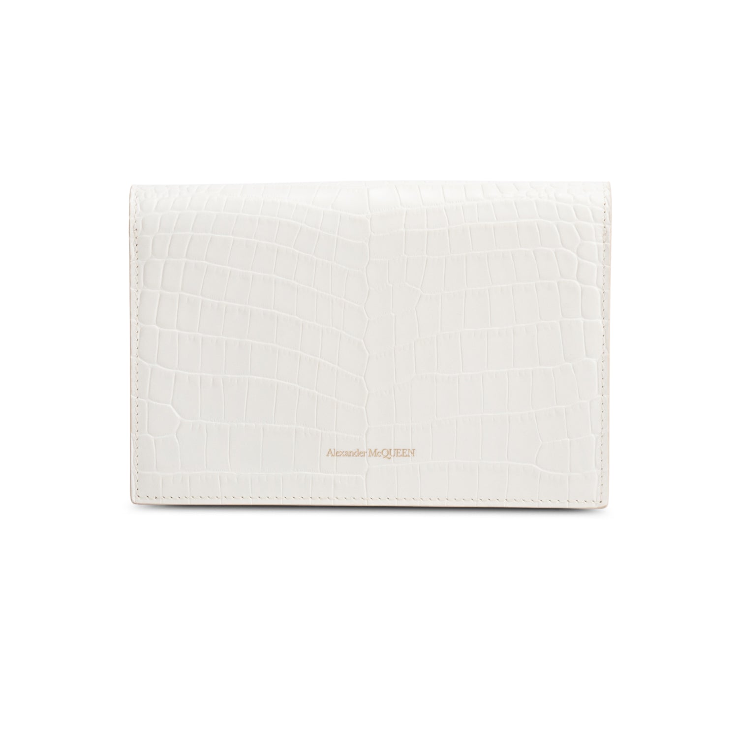 Alexander McQueen White Crocodile Embossed Skull Small Crossbody Bag