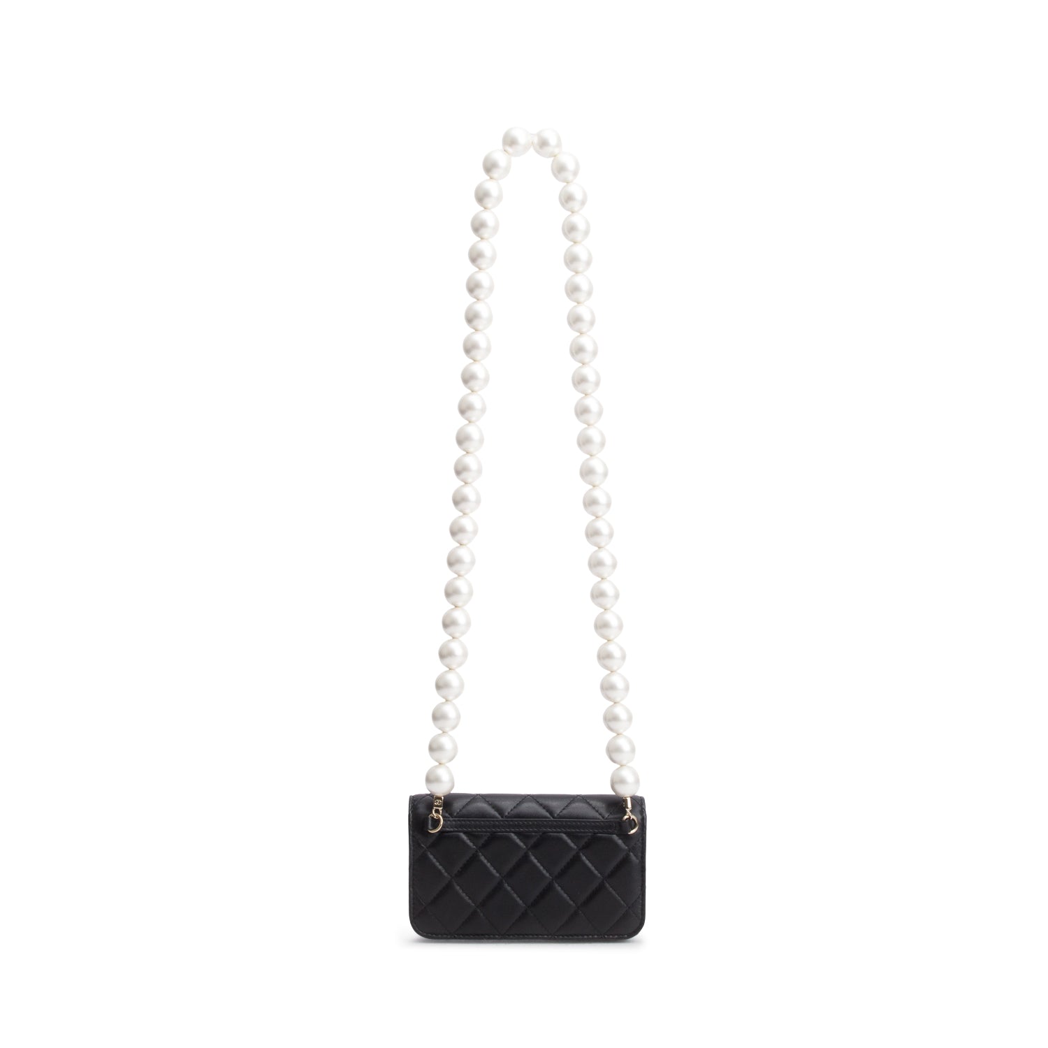 Chanel 2020 Black Lambskin Quilted Mini Pearl Wallet on Chain w/ Authenticity Card