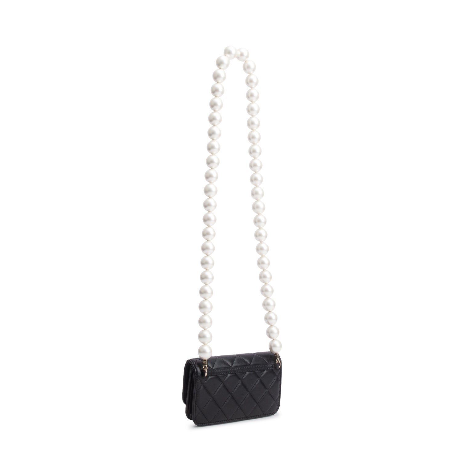 Chanel 2020 Black Lambskin Quilted Mini Pearl Wallet on Chain w/ Authenticity Card