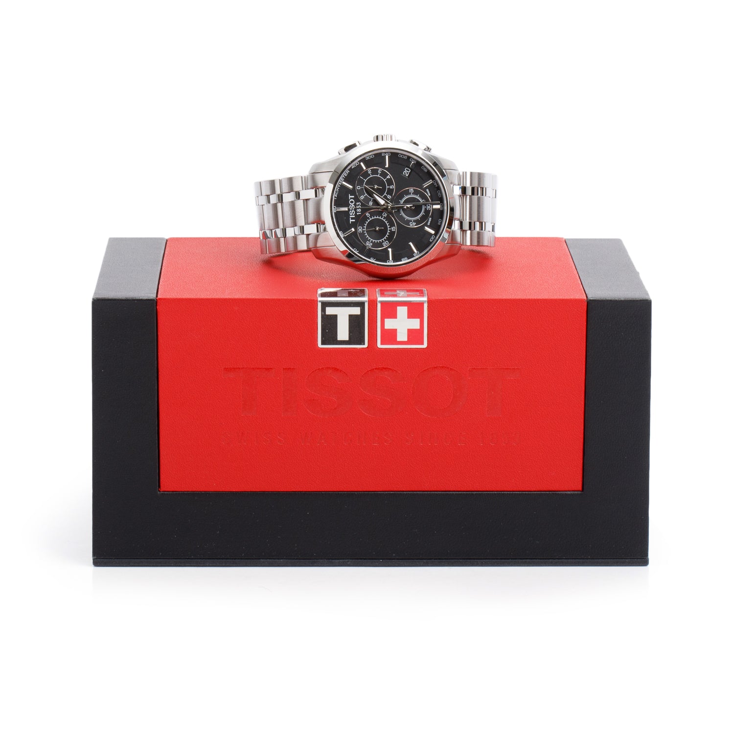 Tissot Stainless Steel Couturier 41 MM Chronograph Quartz Watch Black Dial T035617 w/ Box
