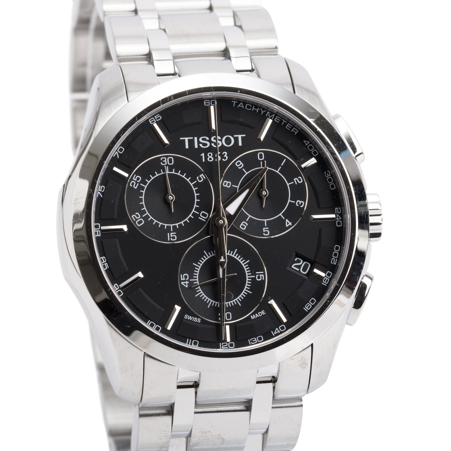 Tissot Stainless Steel Couturier 41 MM Chronograph Quartz Watch Black Dial T035617 w/ Box