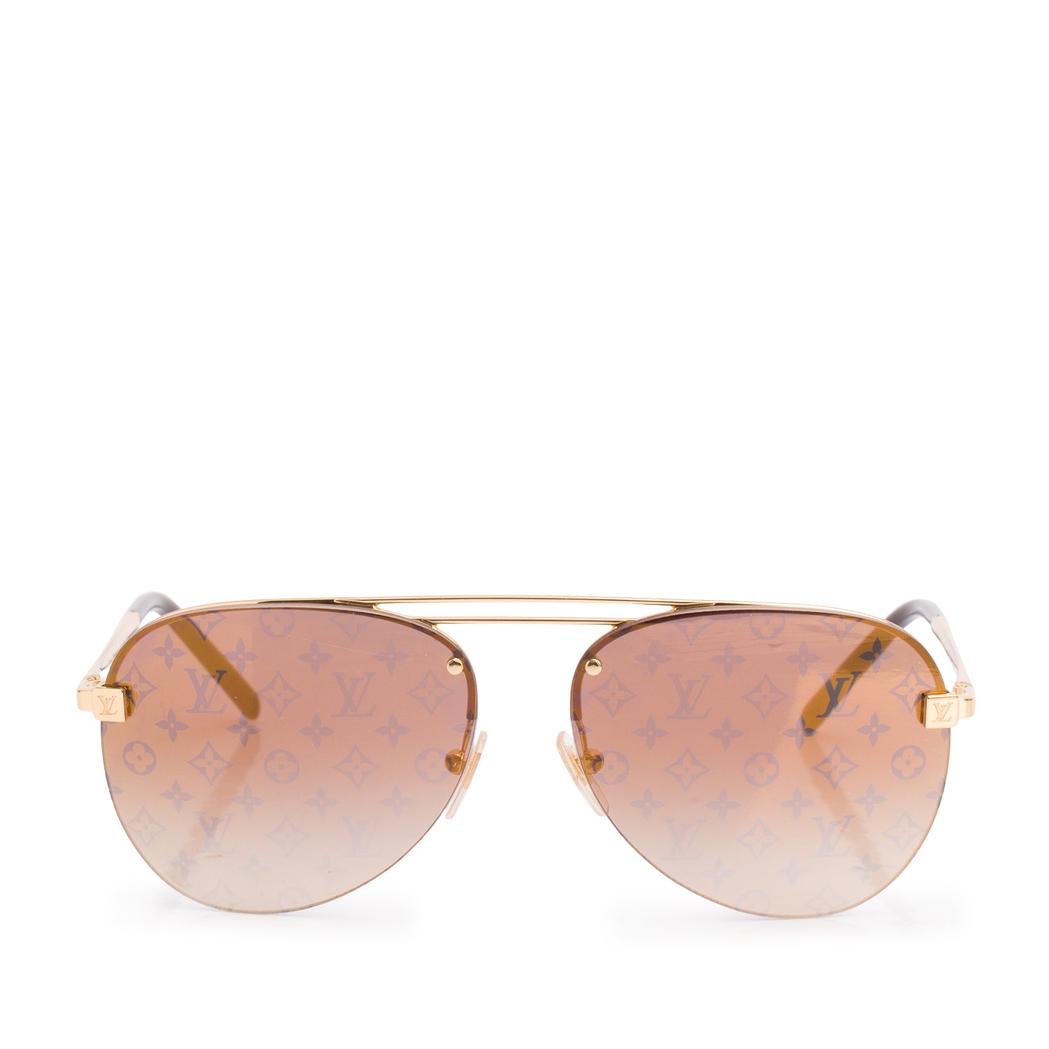 Louis Vuitton 2022 Z1020W Gold Tone Metal Monogram Clockwise Aviator Sunglasses w/ Box & Case