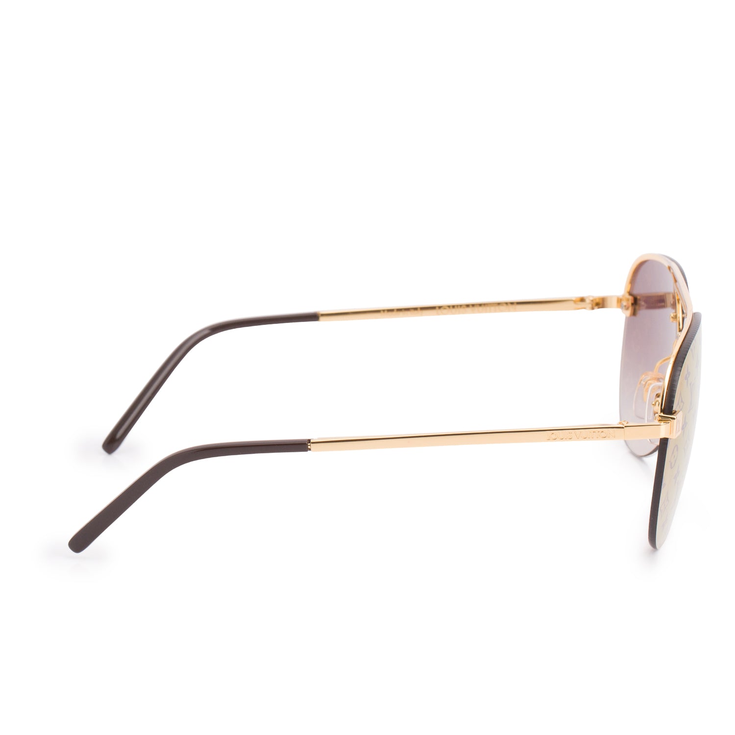 Louis Vuitton 2022 Z1020W Gold Tone Metal Monogram Clockwise Aviator Sunglasses w/ Box & Case