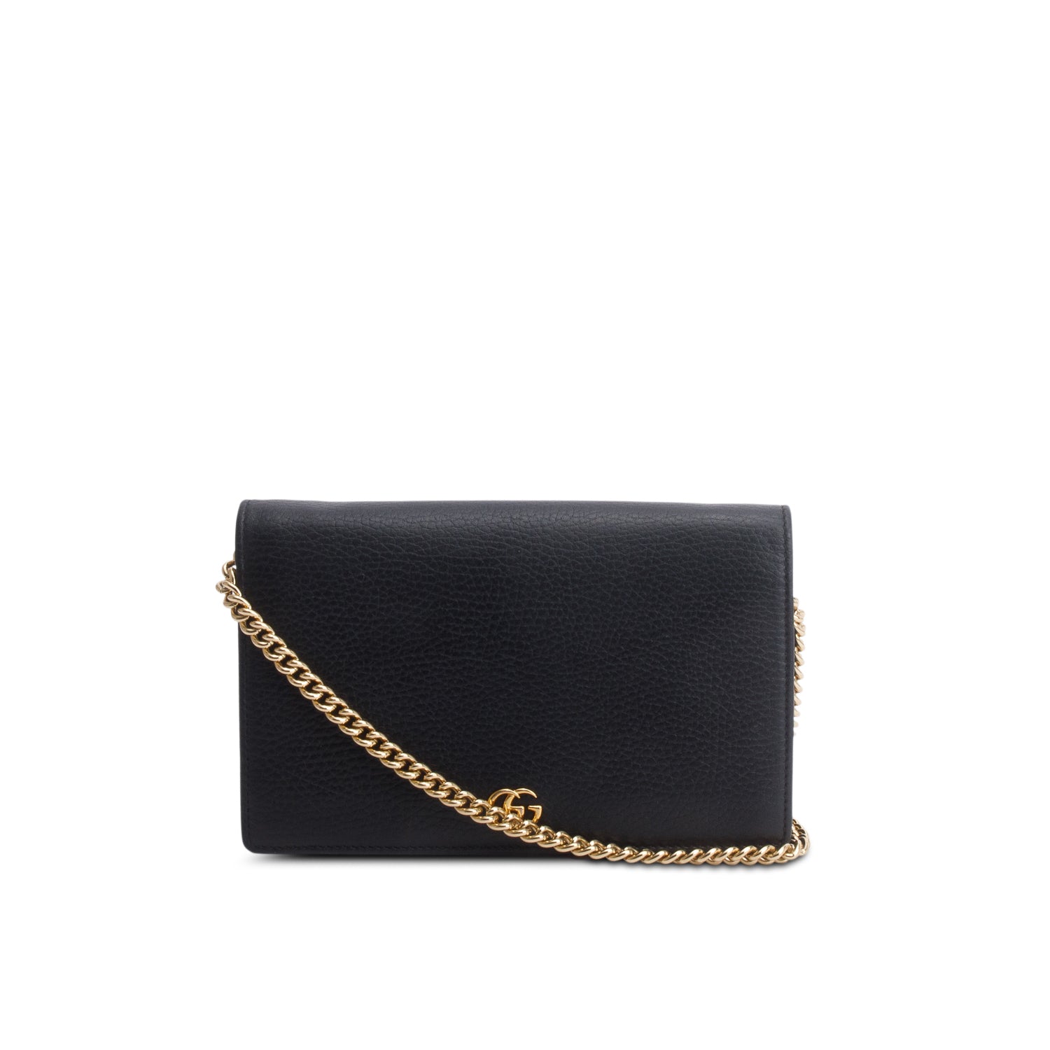 Gucci Black Dollar Calfskin Mini GG Marmont Wallet On Chain