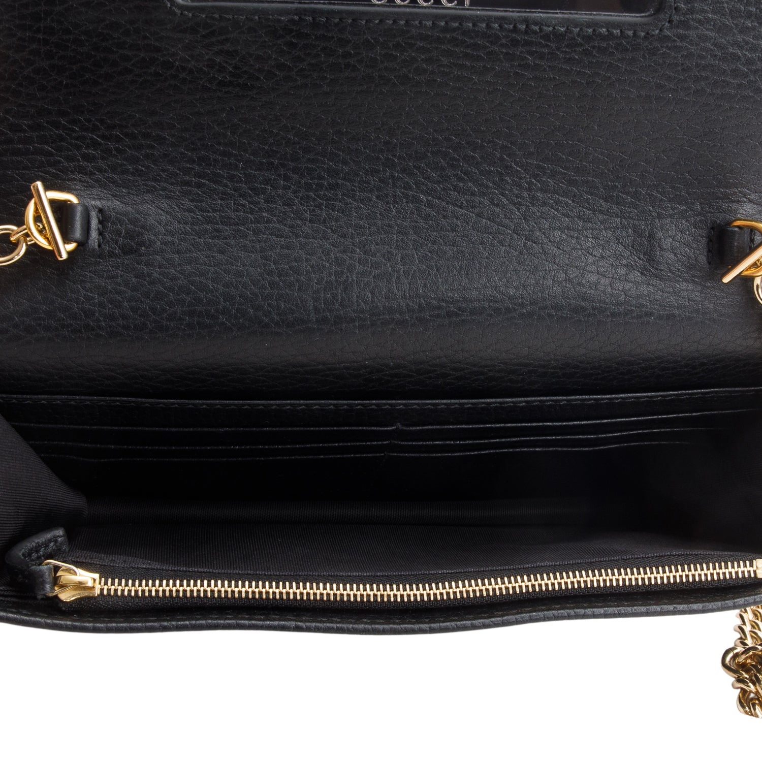 Gucci Black Dollar Calfskin Mini GG Marmont Wallet On Chain