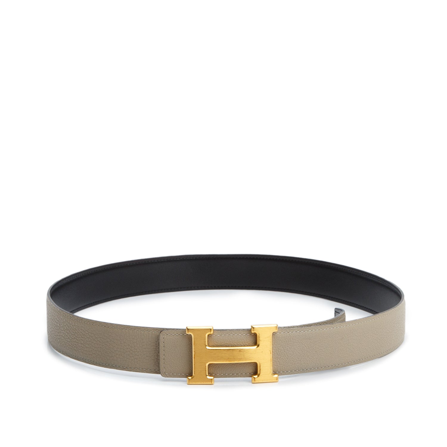 Hermes Noir/Etoupe Swift & Epsom Leather Reversible 32 MM Gold Plated Mini H Belt Kit