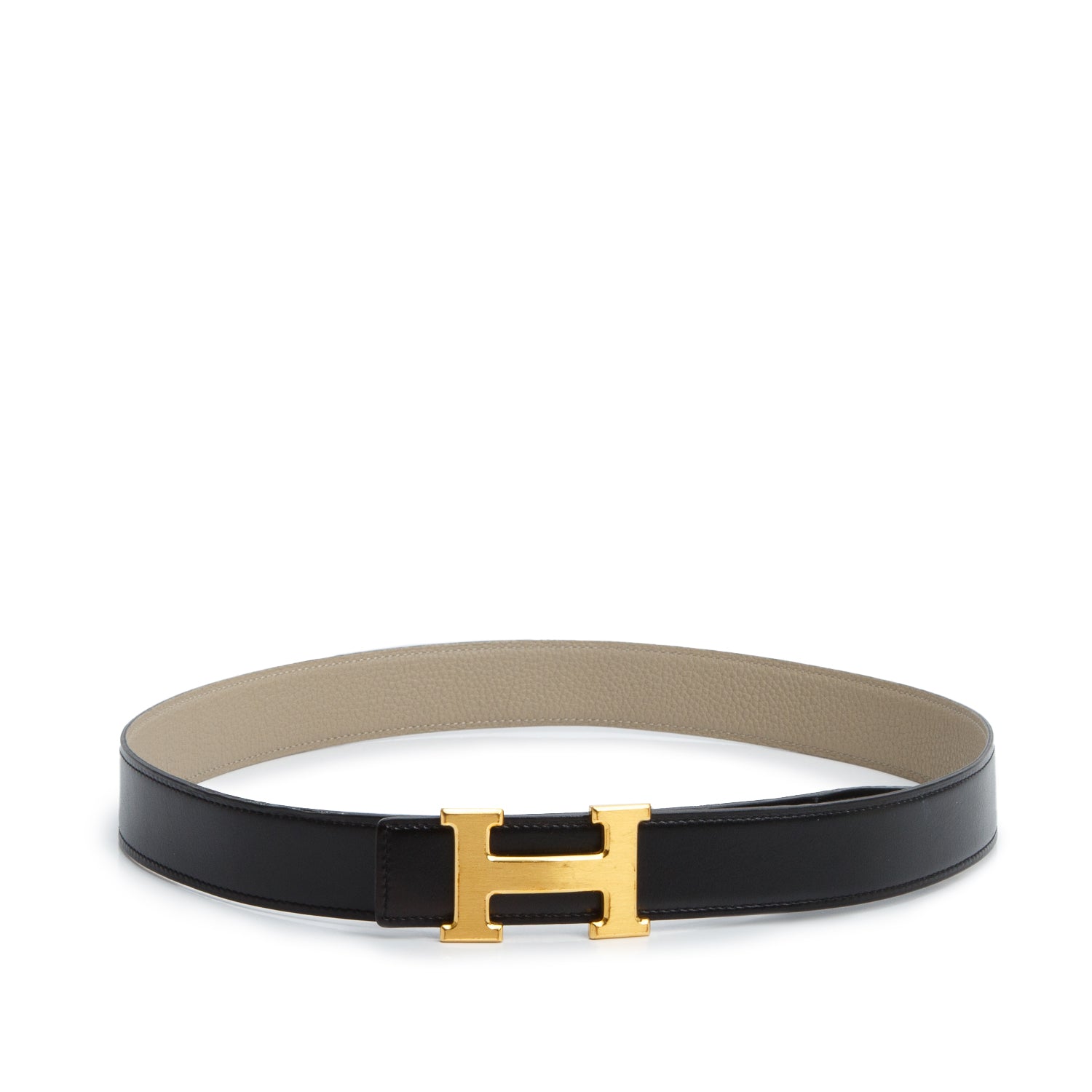 Hermes Noir/Etoupe Swift & Epsom Leather Reversible 32 MM Gold Plated Mini H Belt Kit
