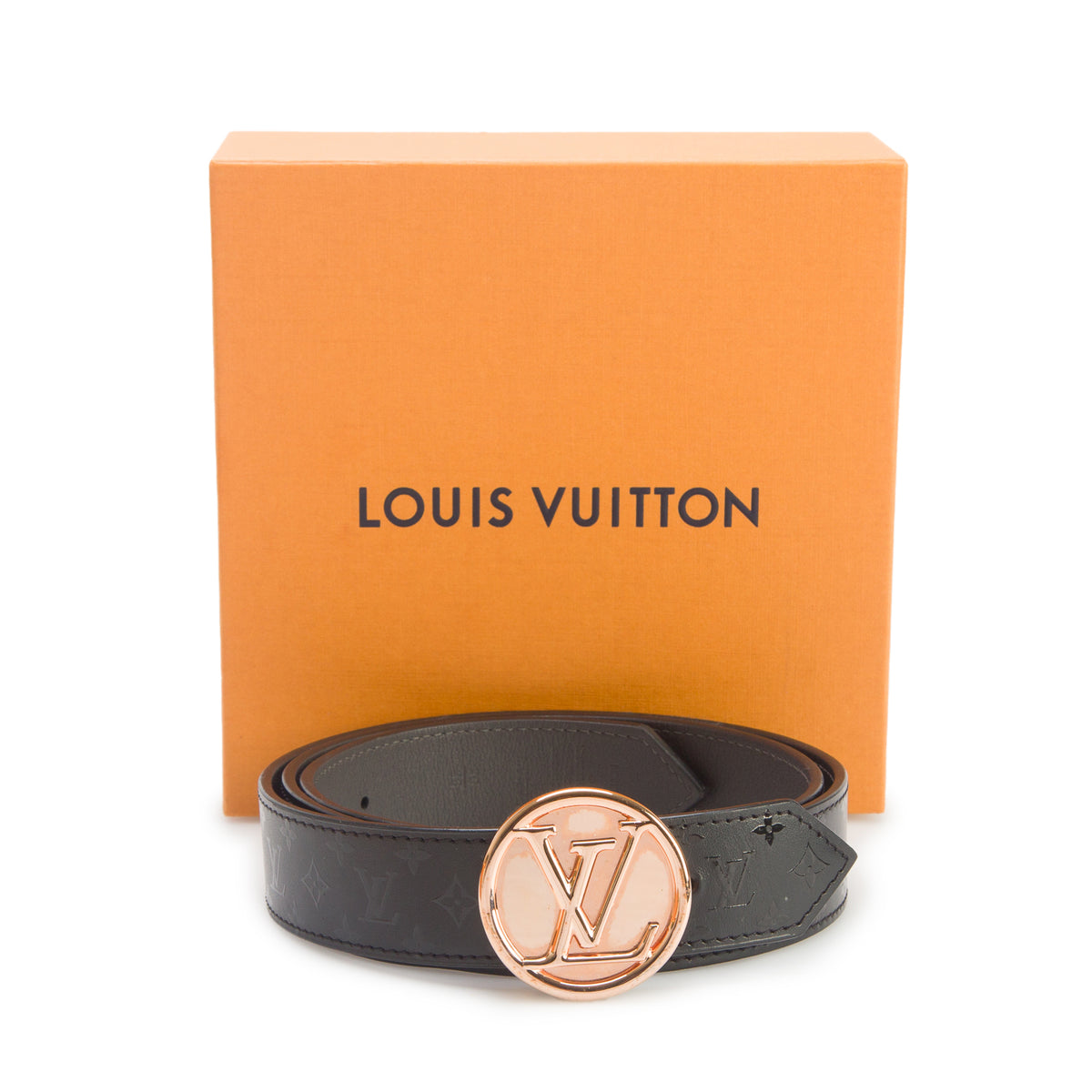 Louis Vuitton Black/Grey Monogram Leather LV Circle Logo Reversible Belt 90 36 w/ Box