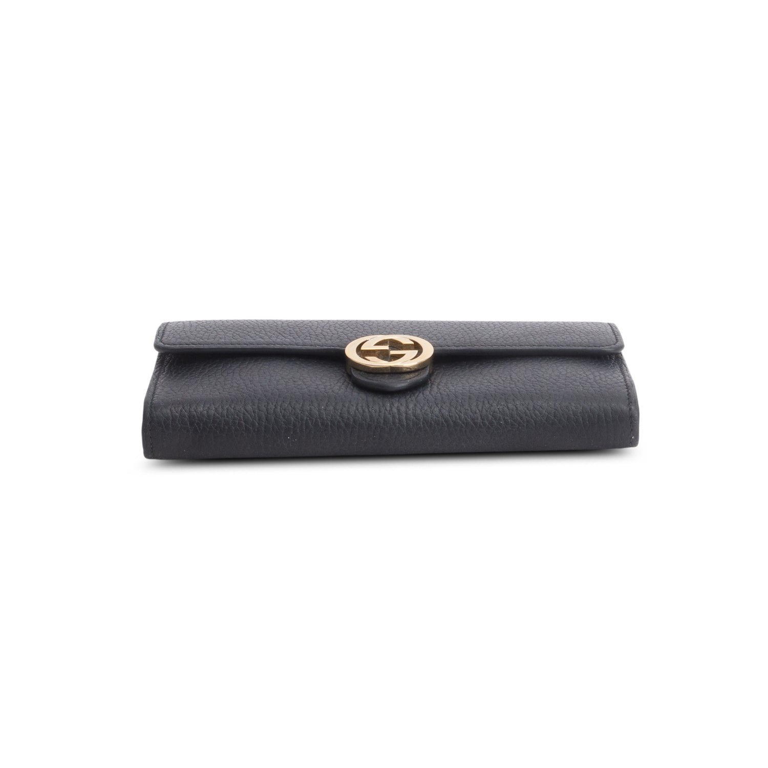 Gucci Black Leather Interlocking GG Continental Wallet