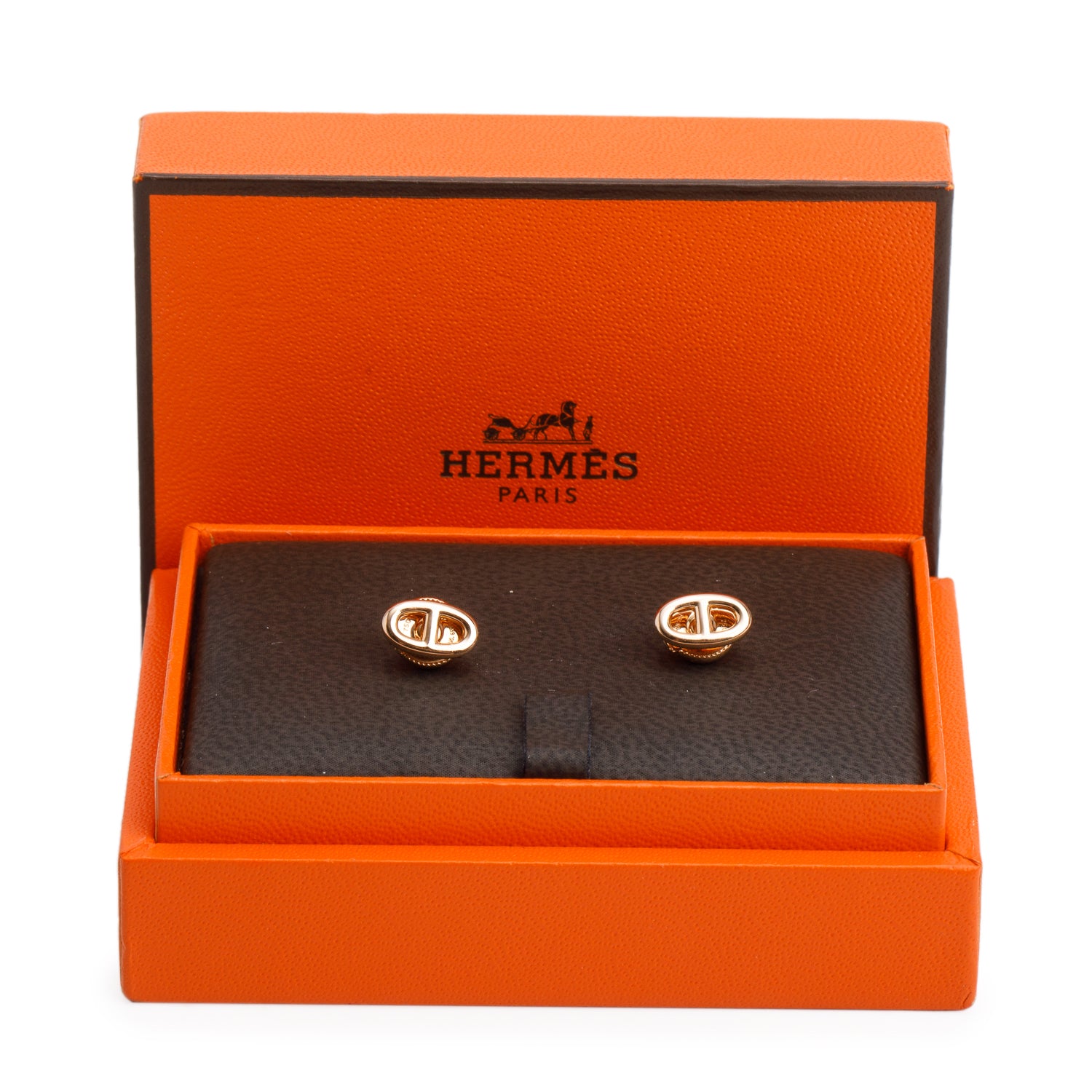 Hermes 18k Rose Gold Farandole Stud Earrings, Very Small Model w/ Box