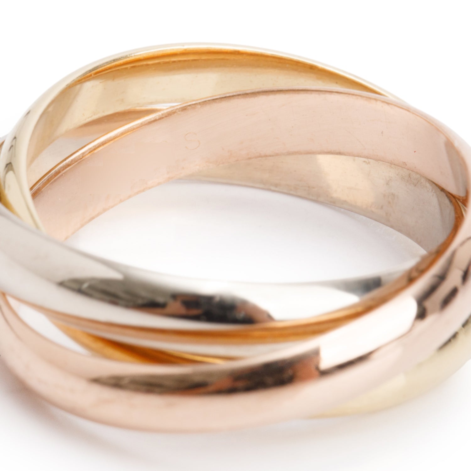Cartier Vintage 18k Tri-Gold Classic Trinity Rolling Ring, Size 64 10.75 w/ Box
