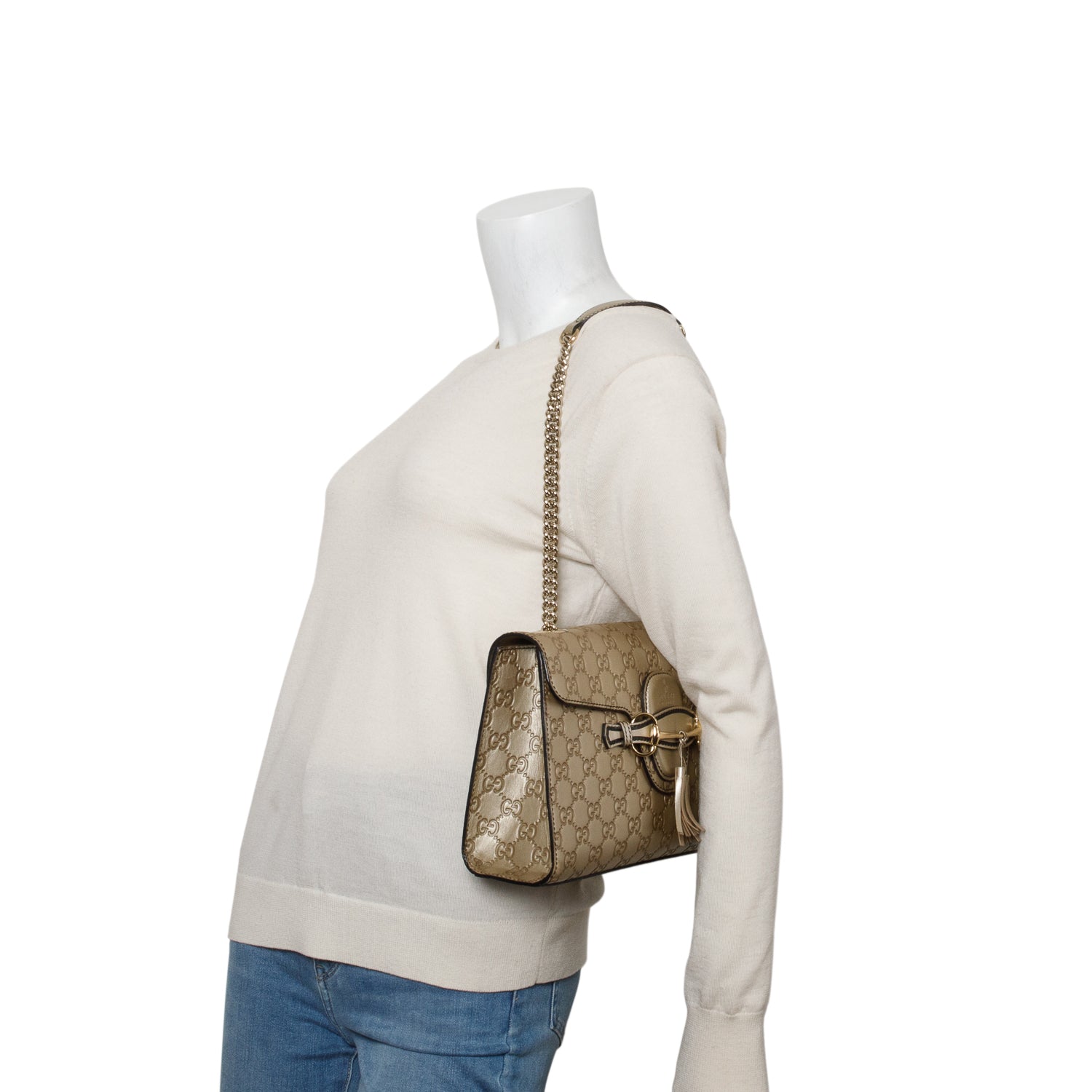 Gucci Metallic Brown Signature Leather Medium Emily Chain Shoulder Bag