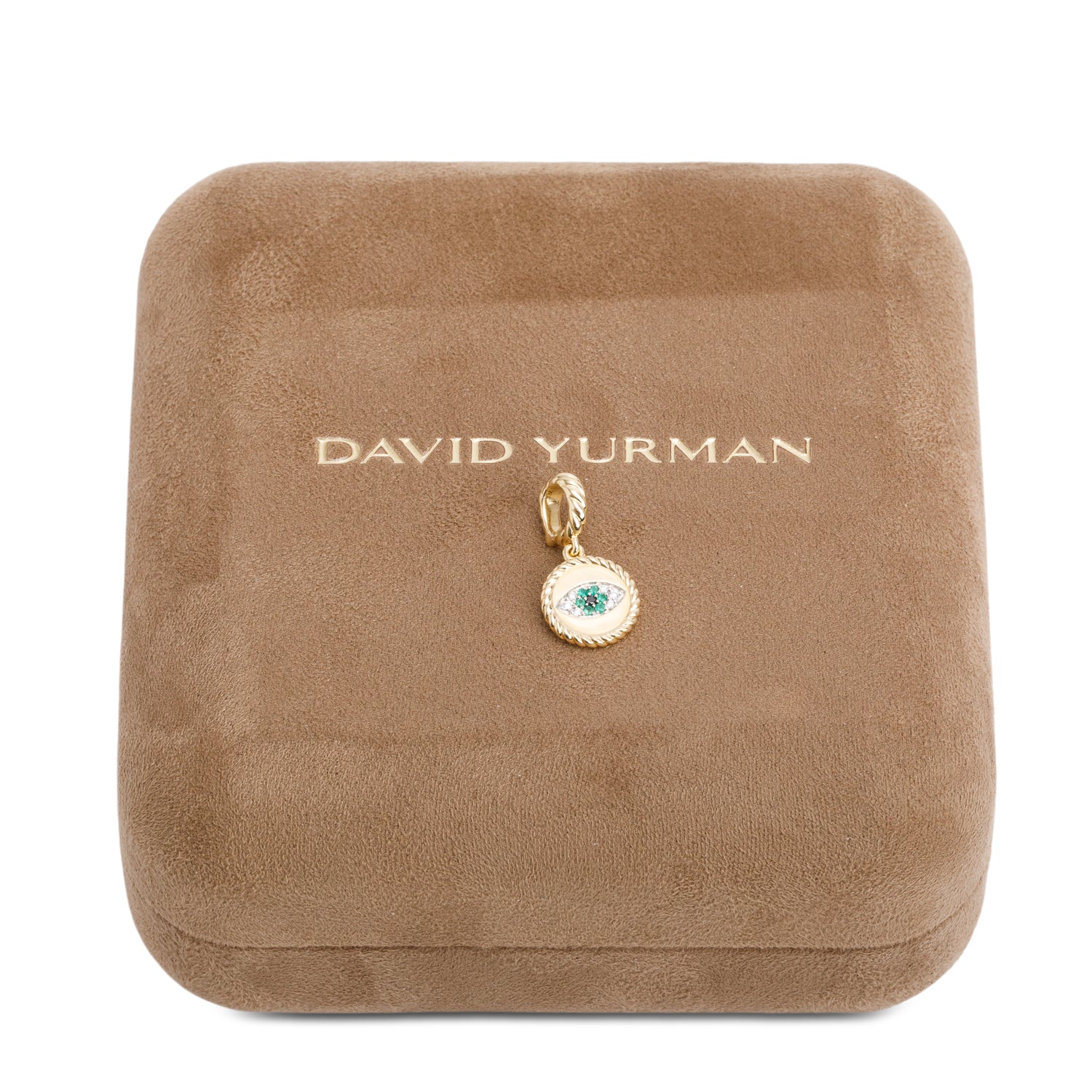 David Yurman 18k Yellow Gold Pave Emerald & Diamond Evil Eye Amulet Pendant, 11 mm w/ Box
