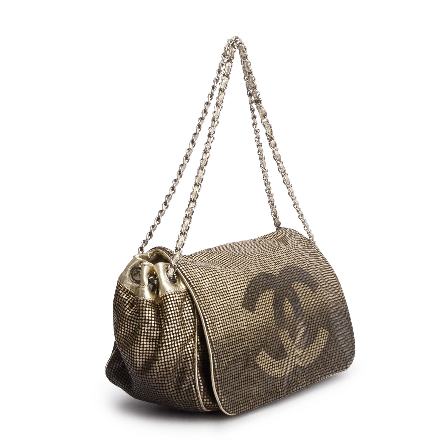 Chanel Gold Metallic Perforated Lambskin Hollywood Accordion Flap Bag w/ Authenticity Card