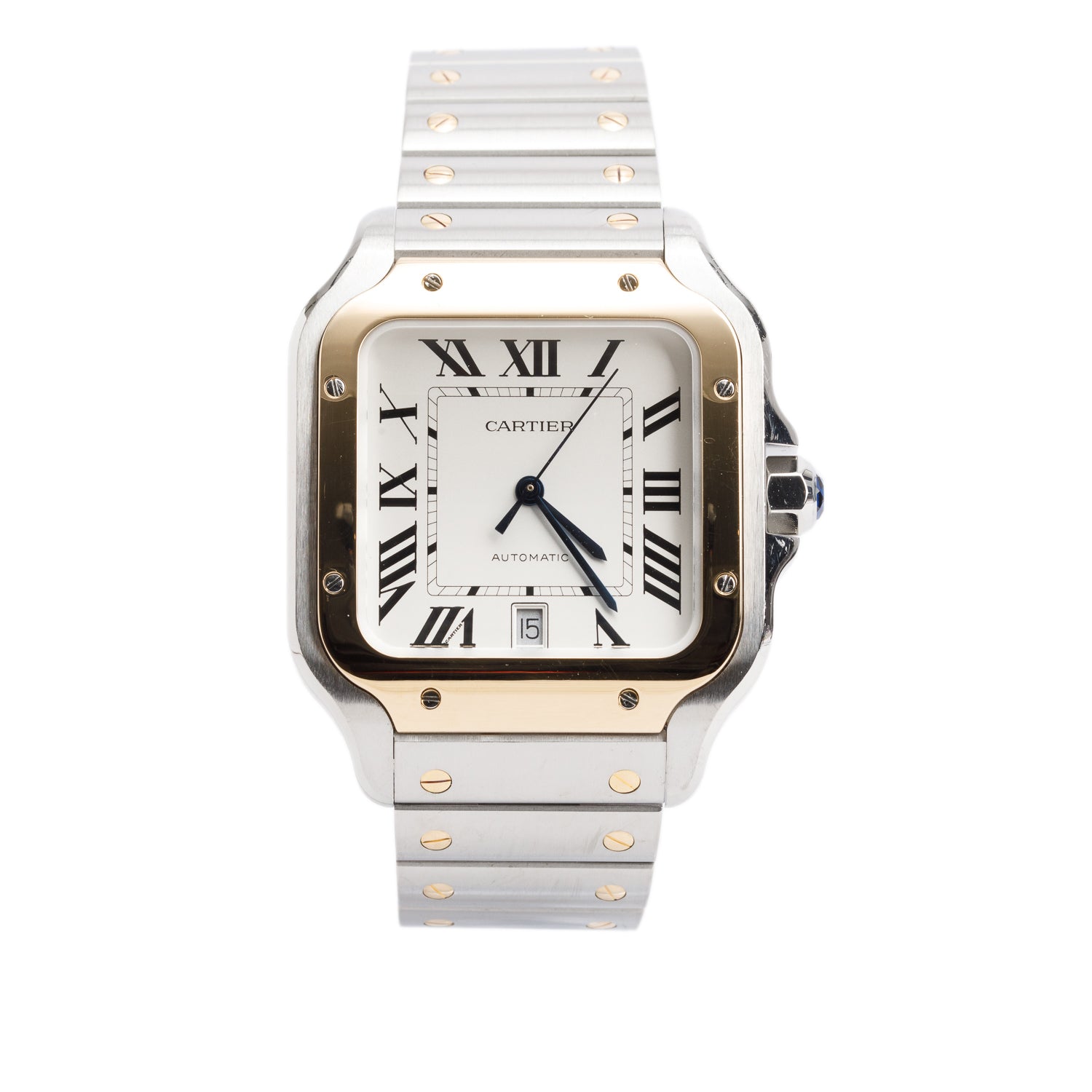 Cartier 2022 Stainless Steel & 18k Yellow Gold Santos de Cartier Automatic Watch, Large Model 4072 w/ Box, Papers & Extra Strap