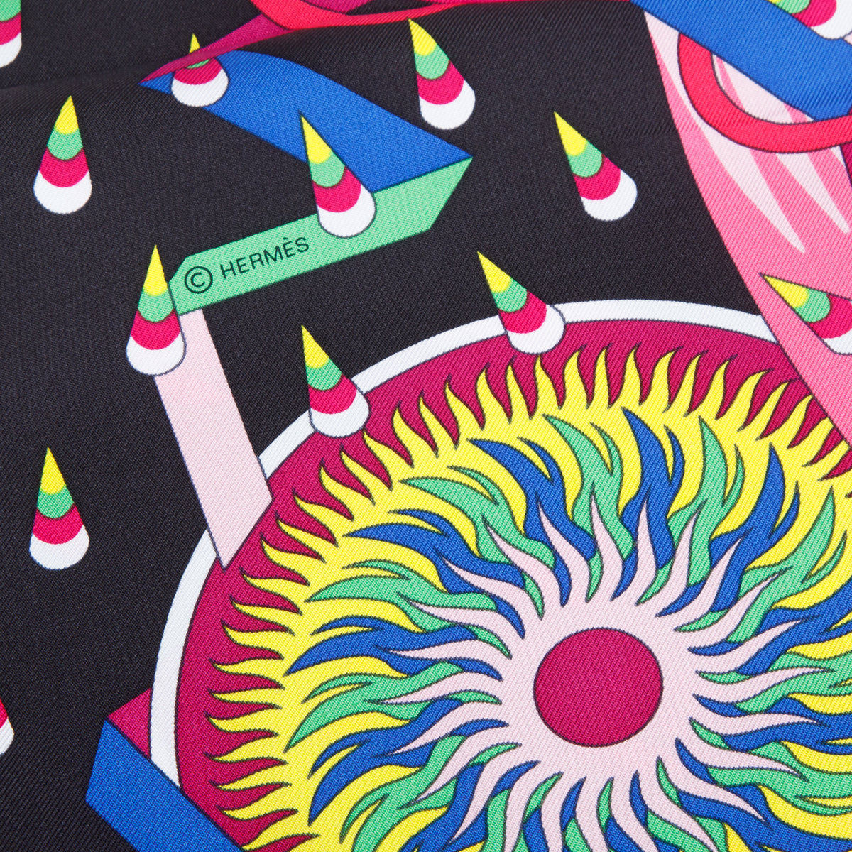 Hermes Black & Multicolor 'La Source de Pegase' Silk Scarf 90 w/ Box