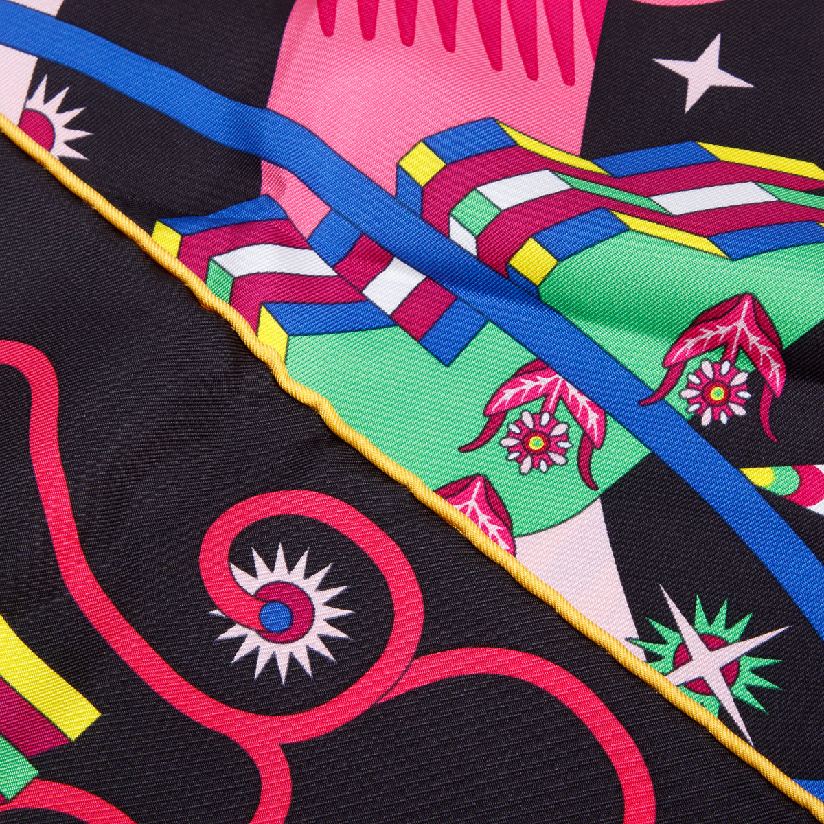 Hermes Black & Multicolor 'La Source de Pegase' Silk Scarf 90 w/ Box