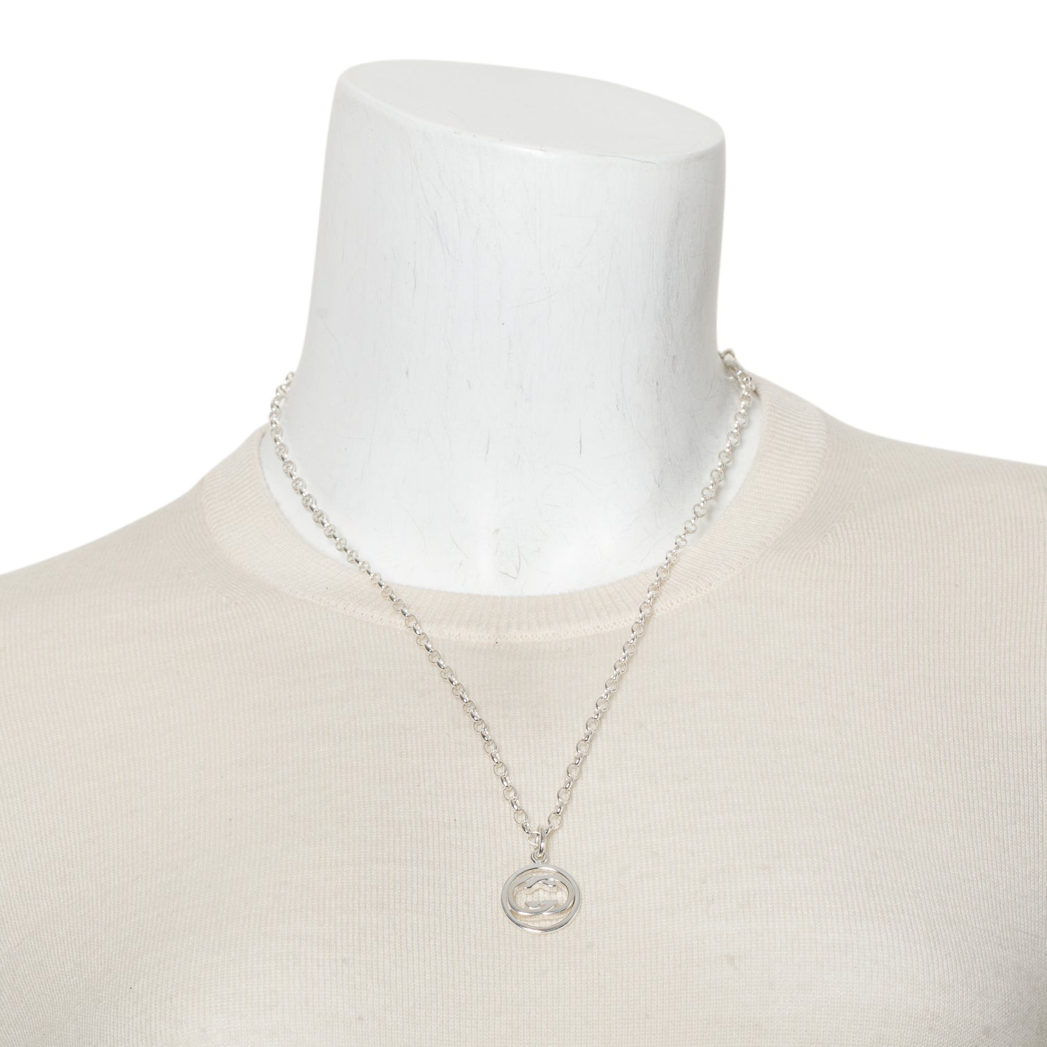 Gucci Sterling Silver GG Logo Pendant Necklace