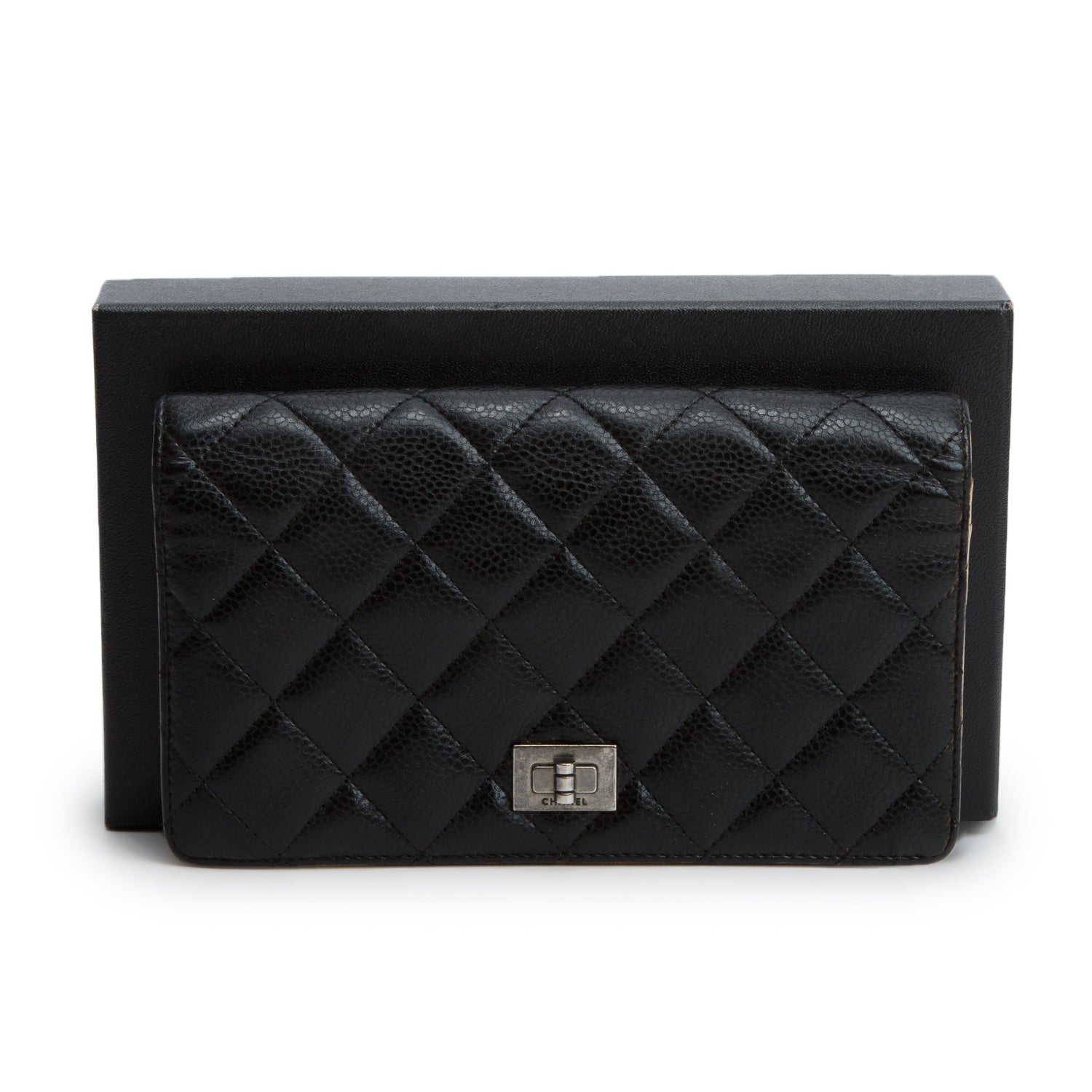 Chanel Black Caviar Quilted Reissue Bi-Fold Wallet w/ Box